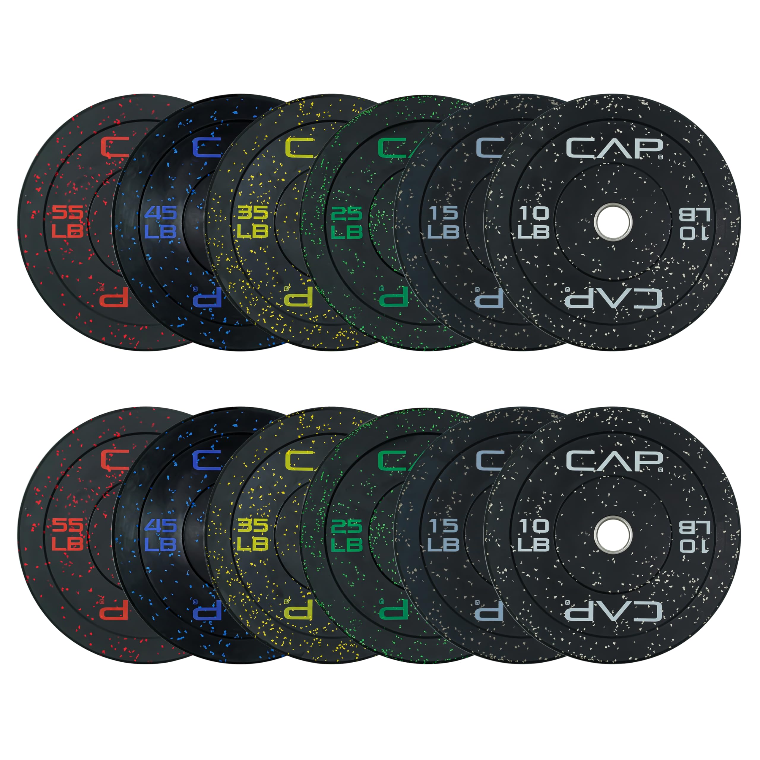 CAP 2-inch Olympic Bumper Plate Weight Set | 100-370 lbs | Multiple Colors | Storage Rack Optional