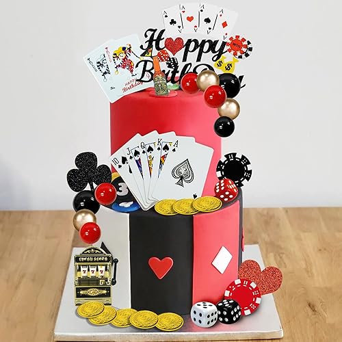 Miniatura 6 de 35 PCS Casino Cake Toppers Mini máquina tragamonedas fichas de póquer dados para decoración de cumpleaños de escena de Las Vegas (casino 2)