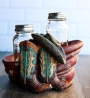 Vista 6 de Ebros Gift Sombrero de vaquero occidental rústico, bufanda roja y botas dobles en acabado de piel sintética con acabado de sal y pimienta, juego