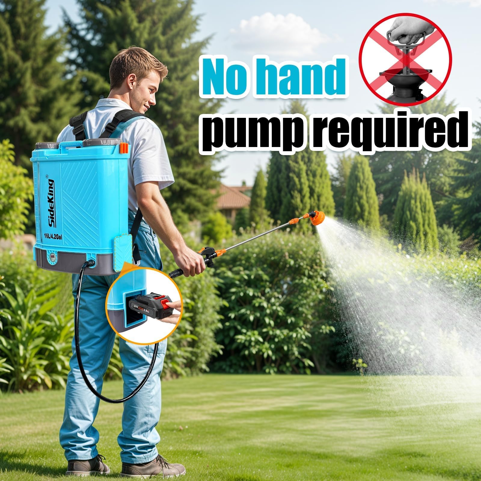 SideKing Knapsack Sprayer 16L, Electric Garden Sprayer Compatible with Makita 18V, Telescopic Wand, 5 Nozzles, 100 PSI Powerful Pressure Sprayer for Gardens, Lawns, Patios, Driveways(Battery Inc) — view 5
