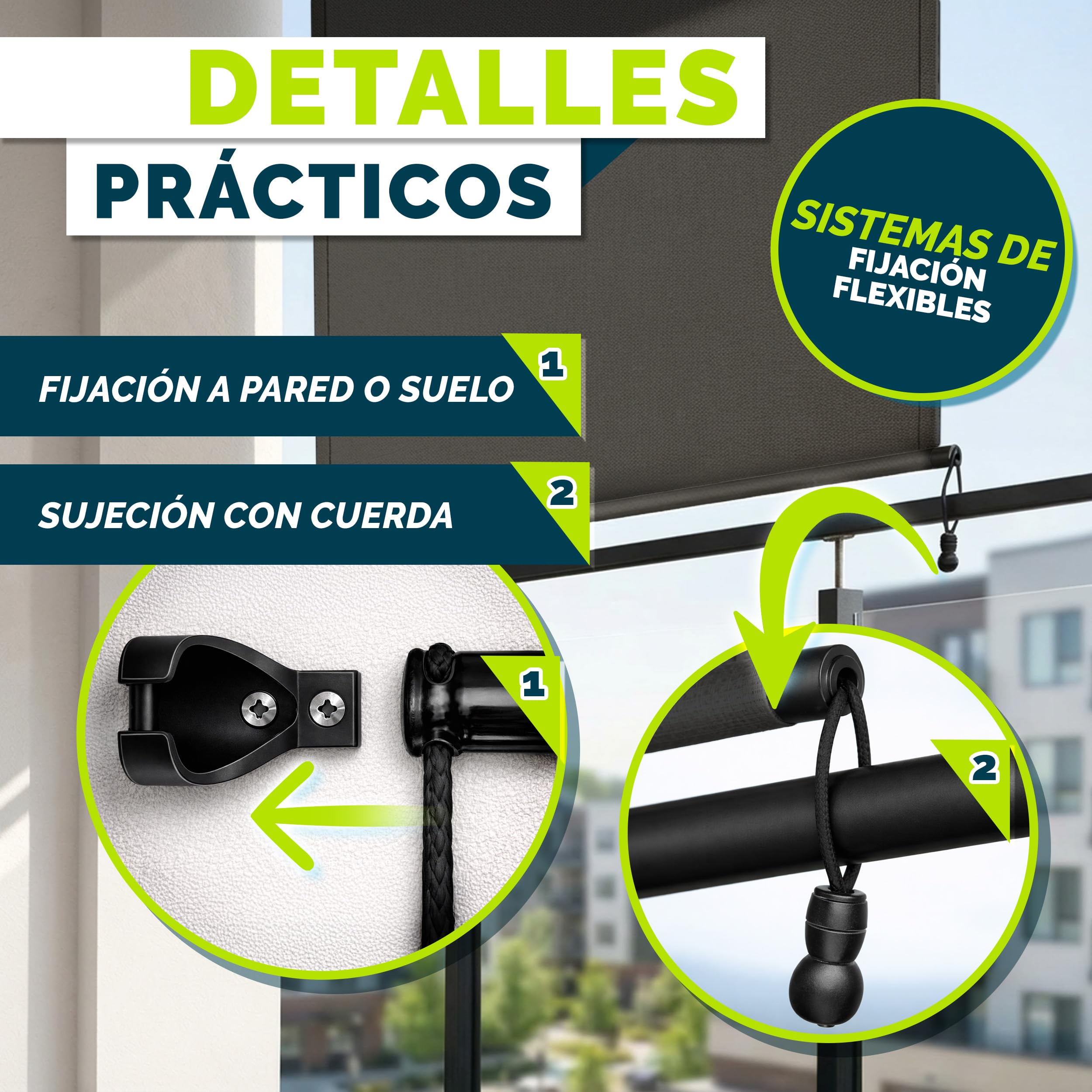 tillvex® Toldo Vertical de 200 x 250 cm para Exterior e Interior con Cubierta | Resistente al Agua con manivela para balcón, terraza y jardín | Estor para balcón, protección Solar de Aluminio