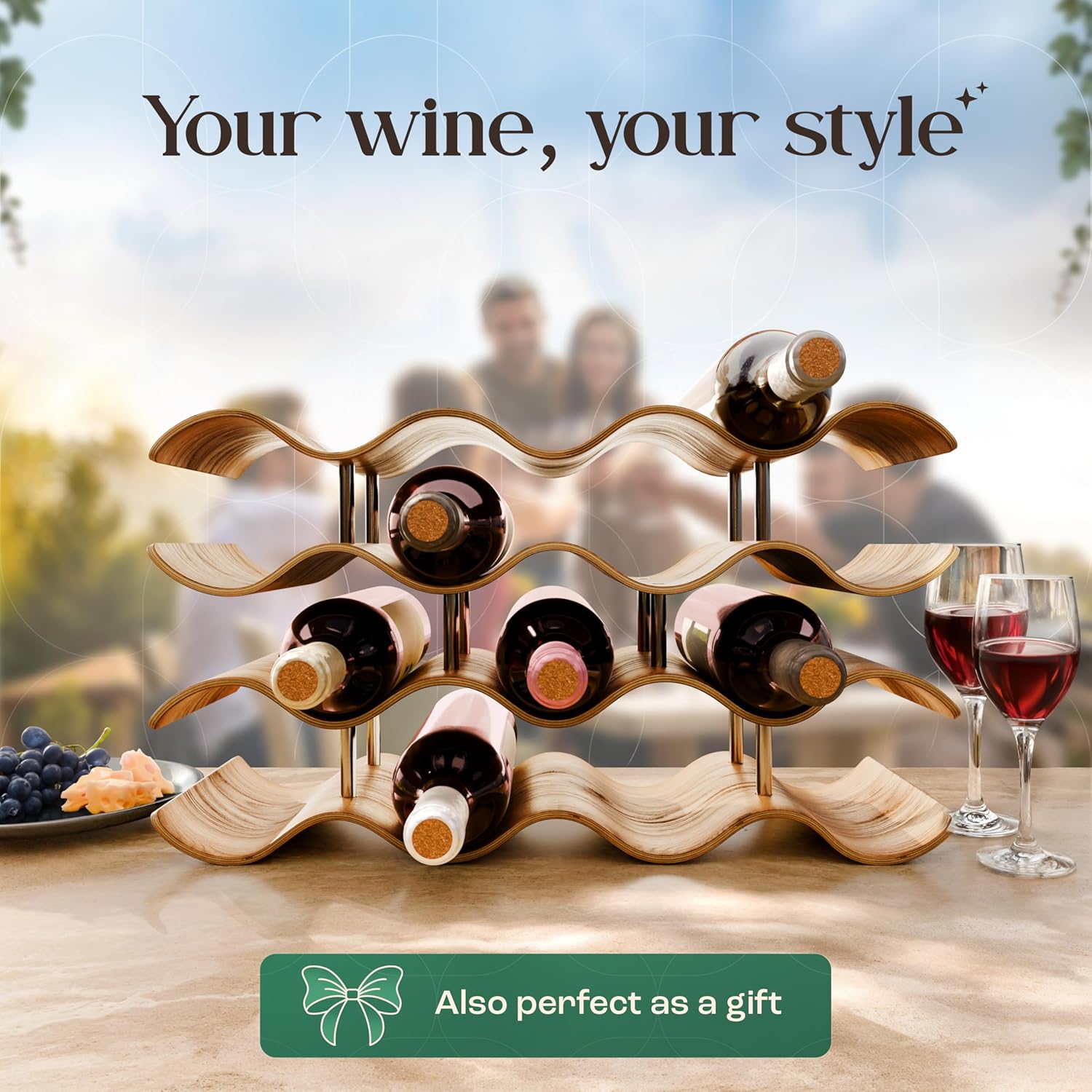 Dreiklang - be smart® Wooden Wine Rack 12 Bottles Countertop | Freestanding Natural Wood Bottle Holder | Modern, Decorative & Space-Saving | Slim & Compact Design | 3 Tiers (16.3 x 8.9 x 6.1 in)