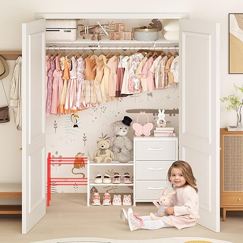 Miniatura 5 de Organizadores y almacenamiento de armario expandibles, cómoda de almacenamiento de tela blanca, cómoda de 3 cajones, estantes de ropa para niños,