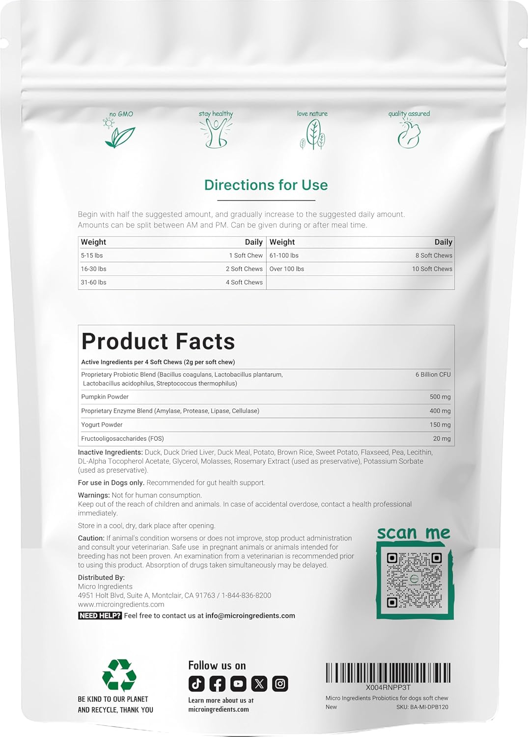 Micro Ingredients Probiotics for Dogs, 240 Soft Chews | Daily Digestive Health Probiotic Chews for Dogs with Prebiotics & Enzymes | Supports Gut Flora & Immune Function* | Non-GMO, Duck Flavor