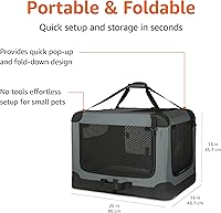 Vista 4 de Yaxa Basics Transportín de viaje plegable portátil de lados suaves de 4 puertas para gatos, perros y otros animales pequeños, gris, S 26" x 18" x