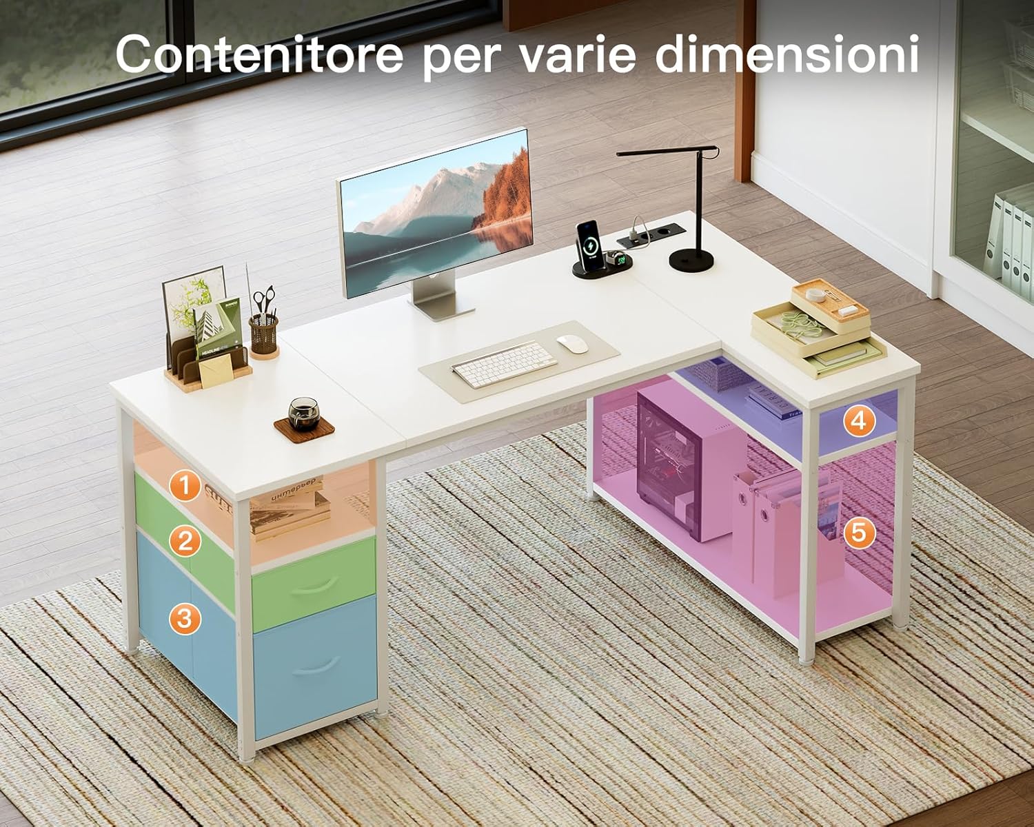 Coleshome Scrivania Angolare con Cassetti immagine 5