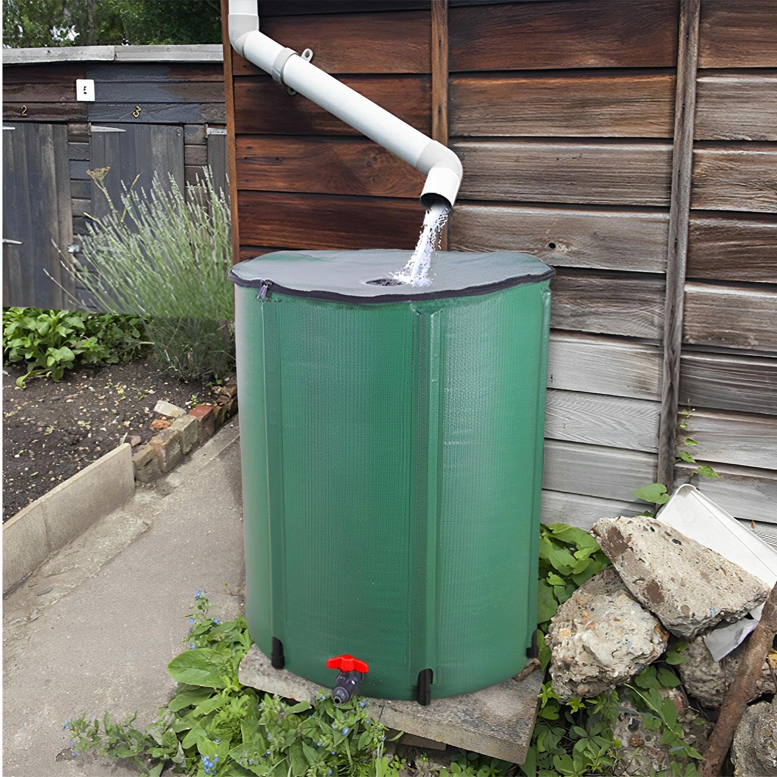 Colector de agua de barril de lluvia, contenedor de almacenamiento de agua con kit de desbordamiento de espiga de filtro, colector de agua de lluvia, colector de agua de lluvia, barril de lluvia | con kit de desbordamiento de espiga de filtro, colector de