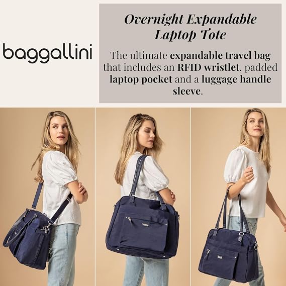 Baggallini Overnight Expandable Laptop Tote with RFID Phone Wristlet
