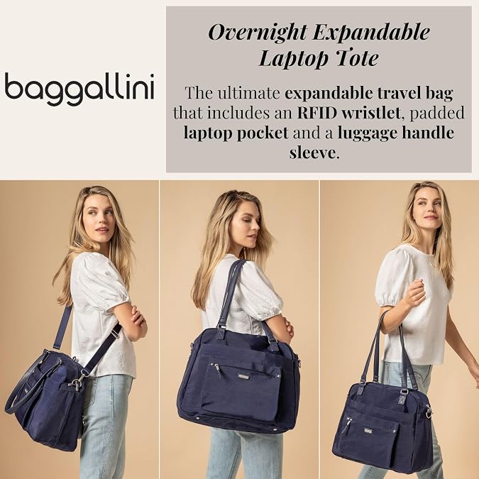 Baggallini Overnight Expandable Laptop Tote - Lightweight Travel Bag for Women | Overnight