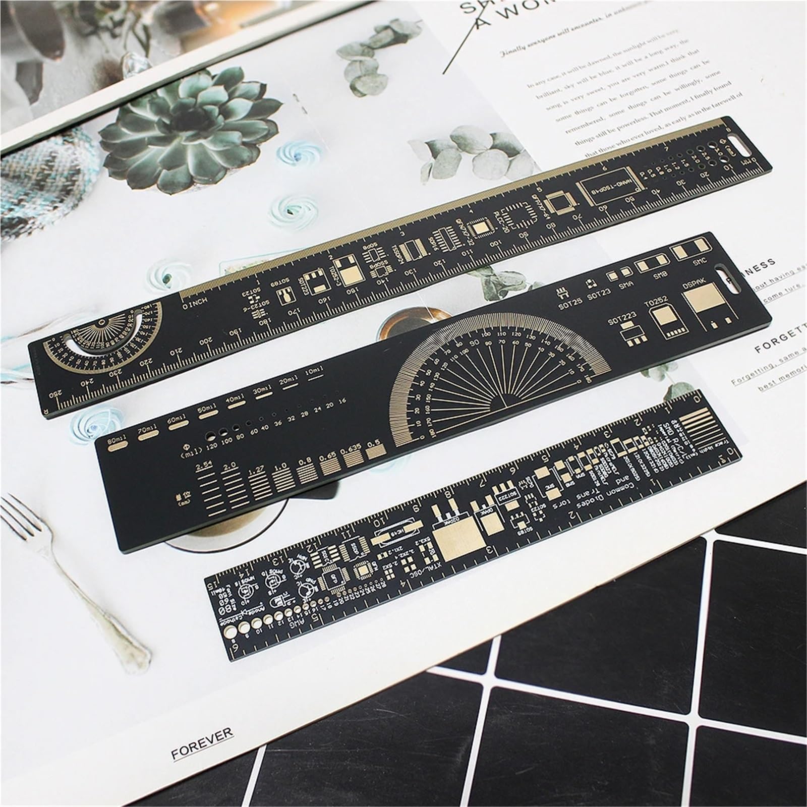 1 Set 3 Tipo PCB Righello di Riferimento 15 cm 20 cm 25 cm Strumento di misurazione Multifunzionale condensatore Chip IC SMD diodo Transistor