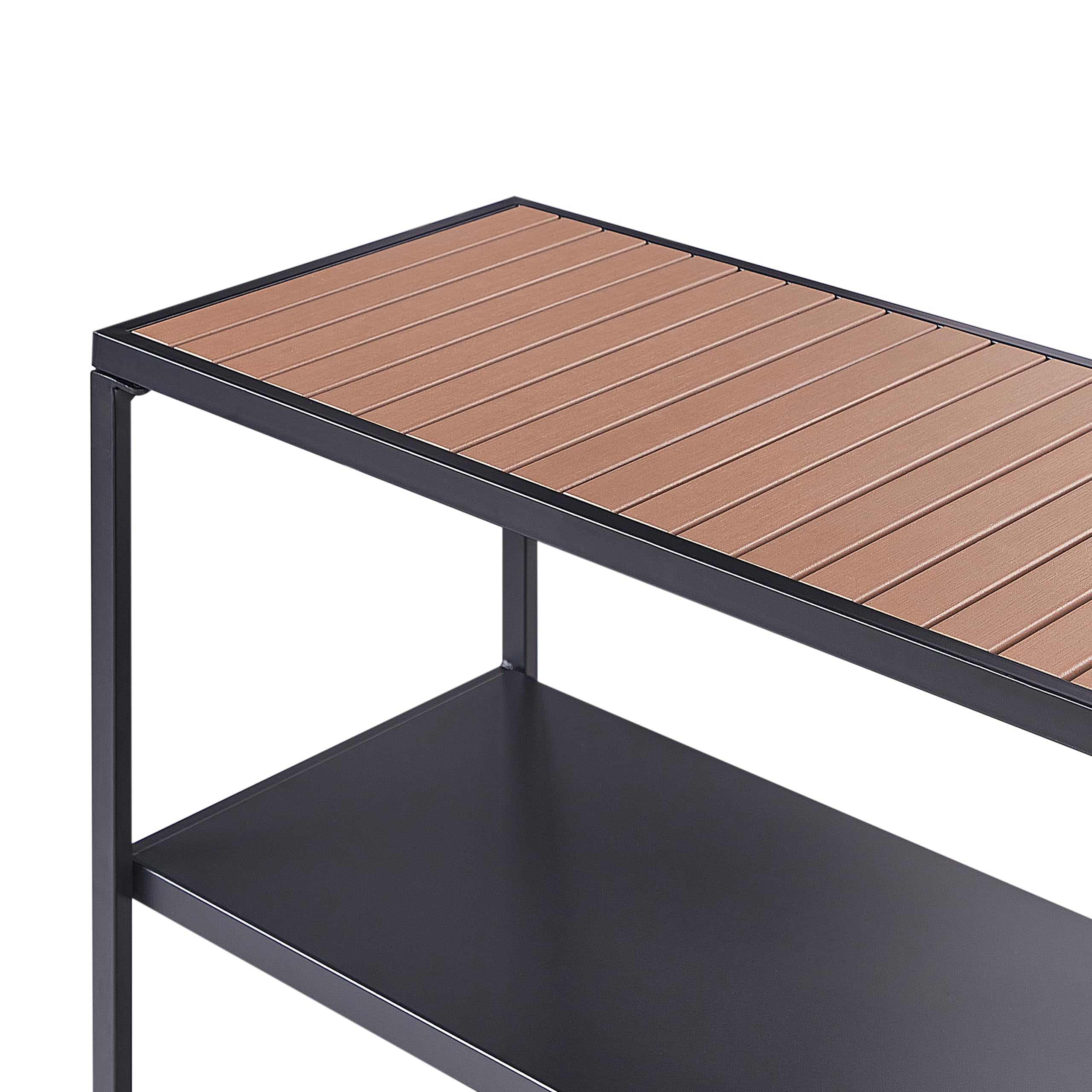 Beliani Estantería de Acero Isla de Cocina de jardín Base de Acero encimera de Madera plástica 150x50x90 cm Negro Madera Clara Avetrana
