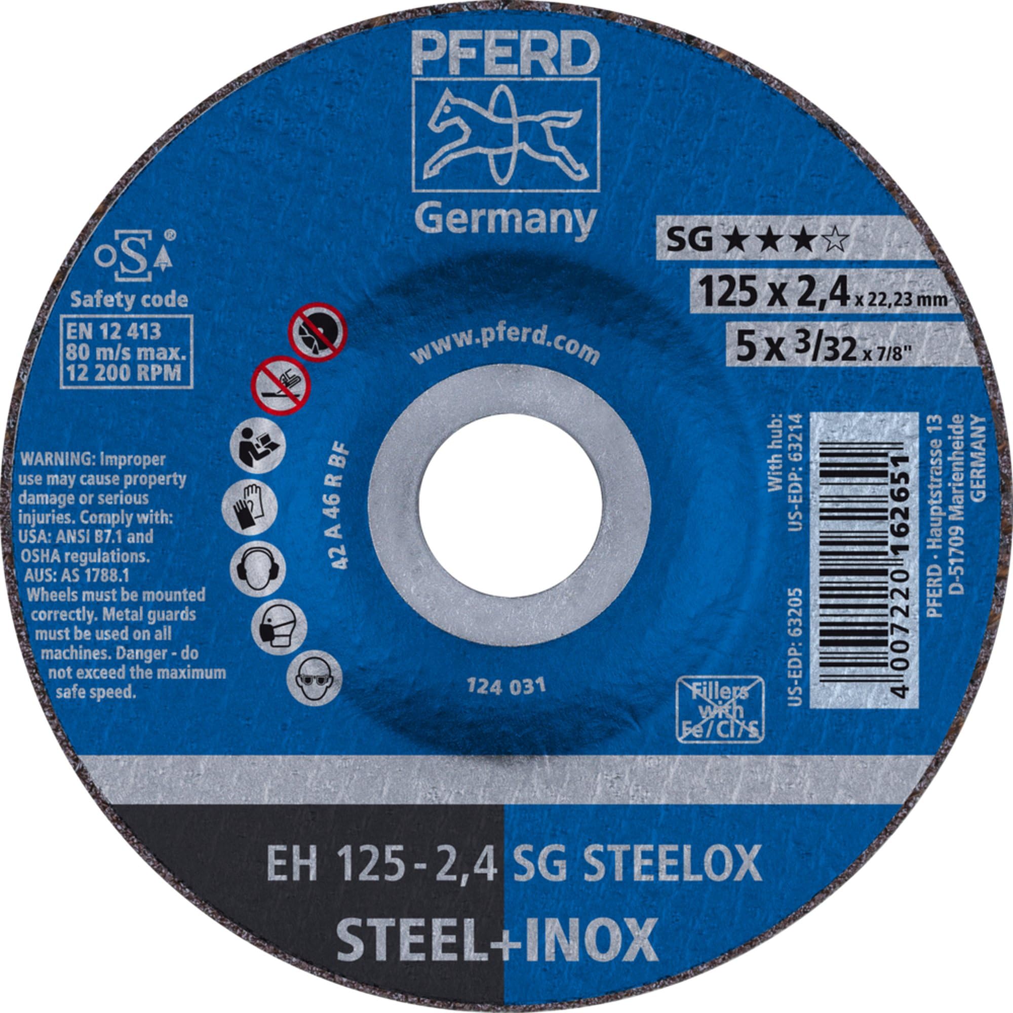 PFERD 61341222 - Disco de corte (25 unidades, EH 125-2,4, acero inoxidable)
