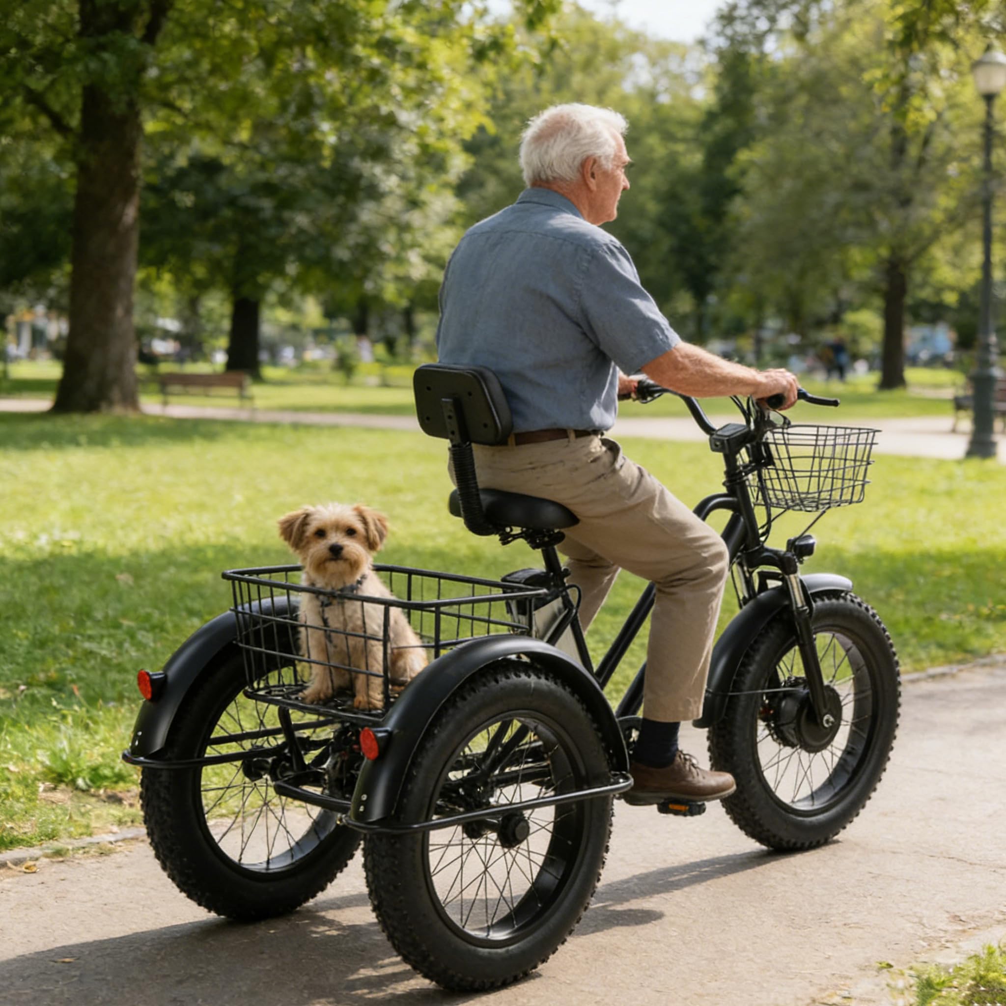 Tricycle électrique Adulte - Charge maximale de 200 kg, vélo Cargo électrique à Gros pneus de 20 Pouces, Batterie Amovible 48 V/12 Ah (autonomie de 35 km), Panier de Courses de 51 x 23 x 30