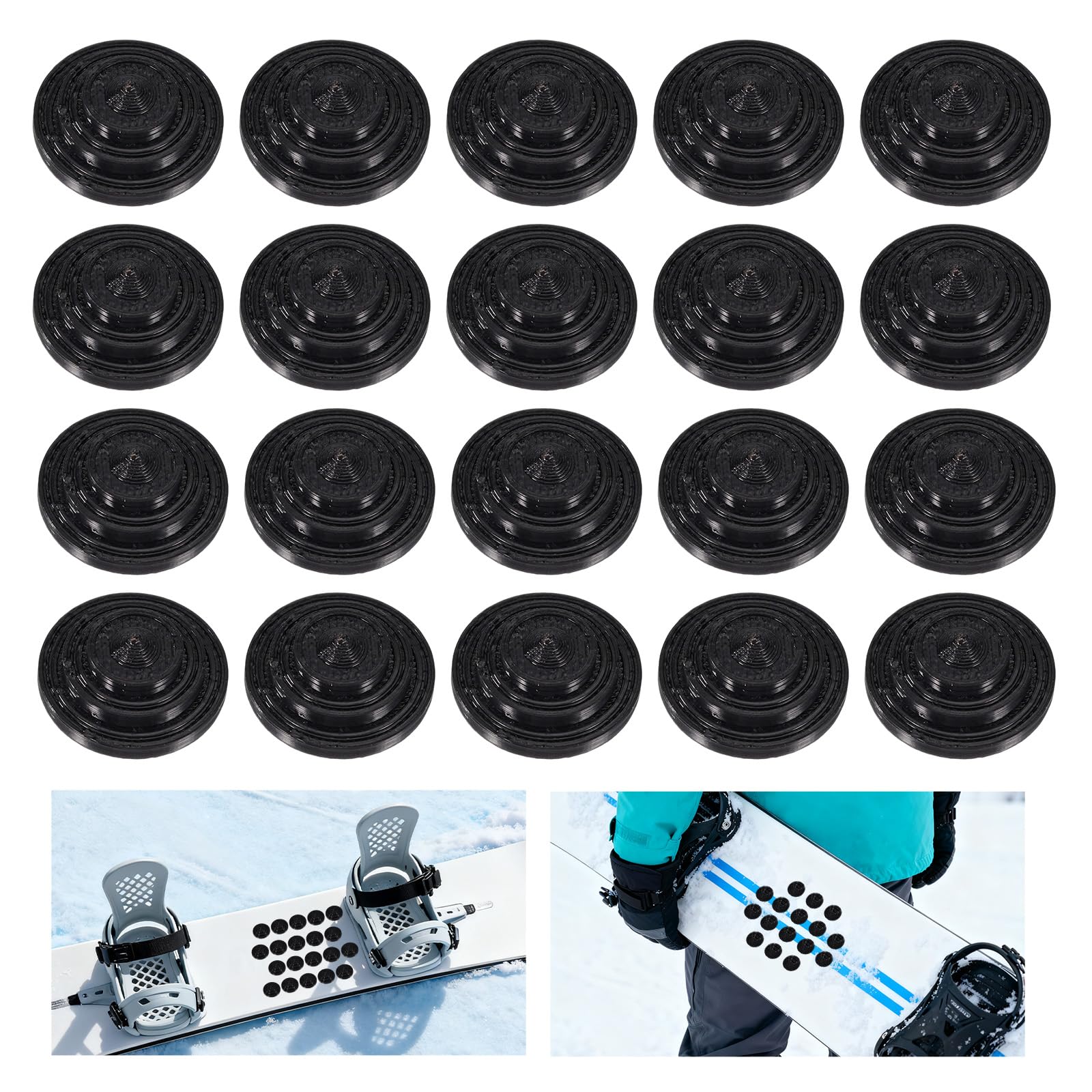 20 Pièces Patins de Snowboard, Coussinets de Roulement Auto-Adhésifs pour Snowboard avec 30 Points Colle Antidérapants en Plastique pour Sports d'hiver, Ski, Femmes et Hommes