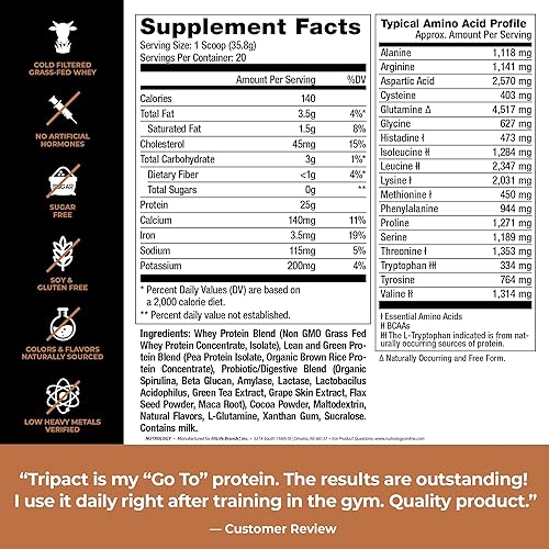 Miniatura 3 de TRIPACT Proteína  Batido nutricional premium  Proteína de suero de leche alimentada con pasto sin OMG, proteínas vegetales, verduras, superalimentos