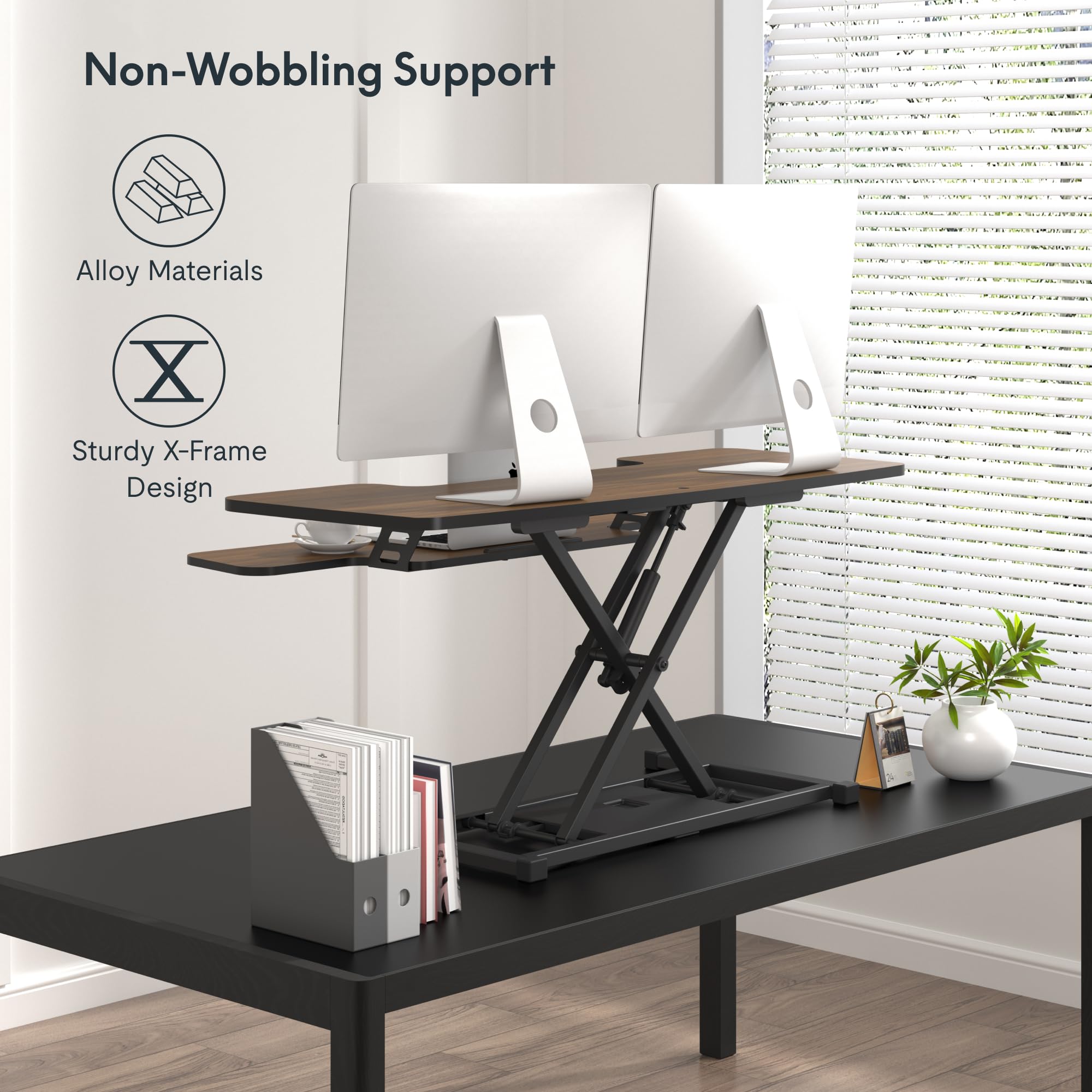 FLXISPOT 42 Standing Desk Converter Sit to Stand up Riser Height Adjustable Monitor and Laptop Workstation with Spacious — view 6
