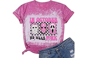 Halloween Breast Cancer Awareness T-Shirts for Women - Pink Ribbon Support Tops