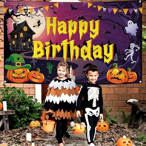Miniatura 7 de KatchOn Cartel morado extragrande de 72 x 44 pulgadas, perfecto para decoraciones de fiesta de cumpleaños de Halloween y telón de fondo