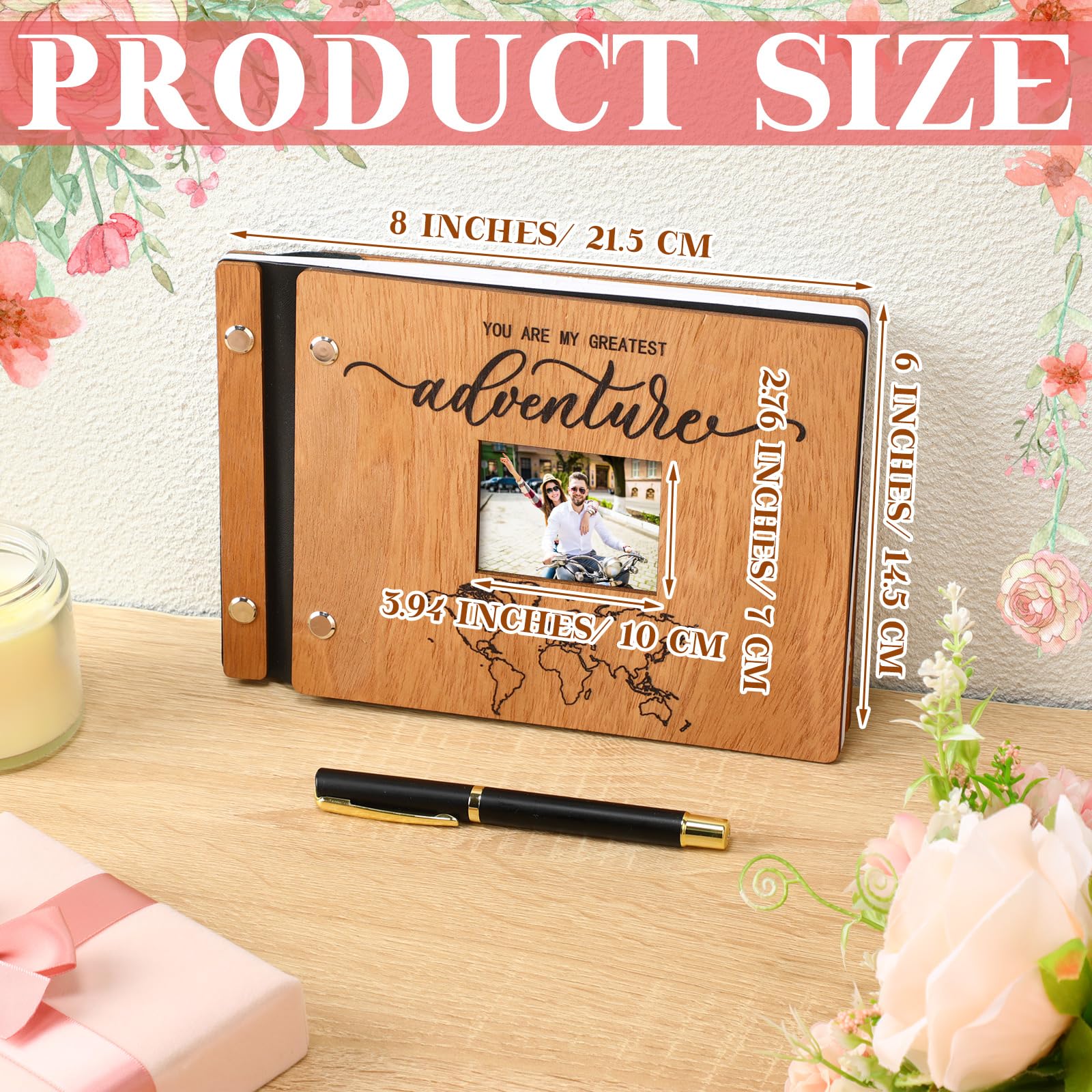 Skyygemm Drewniana księga gości weselnych 20 x 15 cm 120 stron 'Our Adventure Begins Memory Scrapbook Rustic Wedding Sign in Book' prezent dla pary nowożeńców księga gości ślub lista wyszukiwania