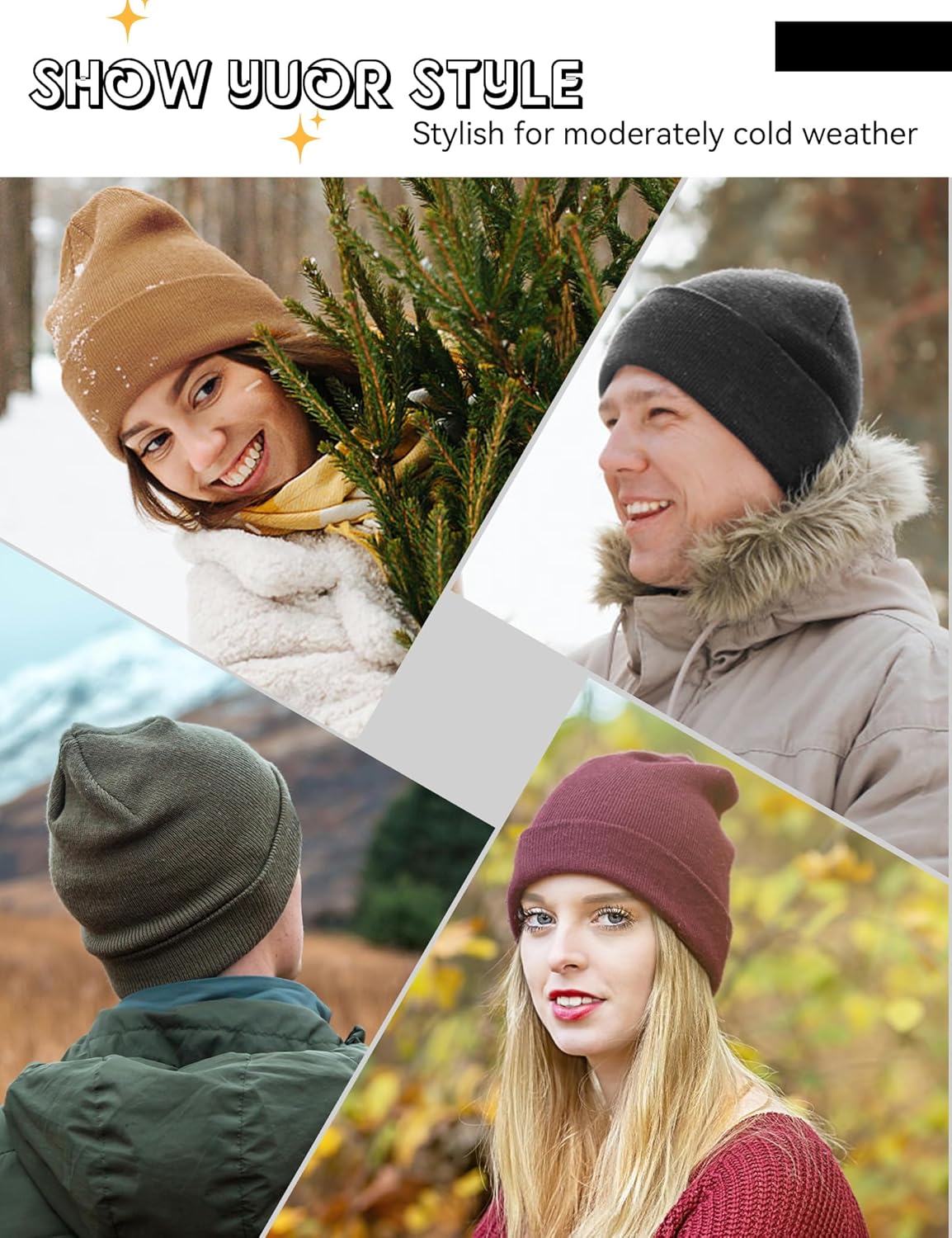 Fleece Lined Wool Beanie for Men Women, Knit Winter Hats Warm Cuffed Stocking Skull Cap Fashion Slouchy Beanies - Image 7