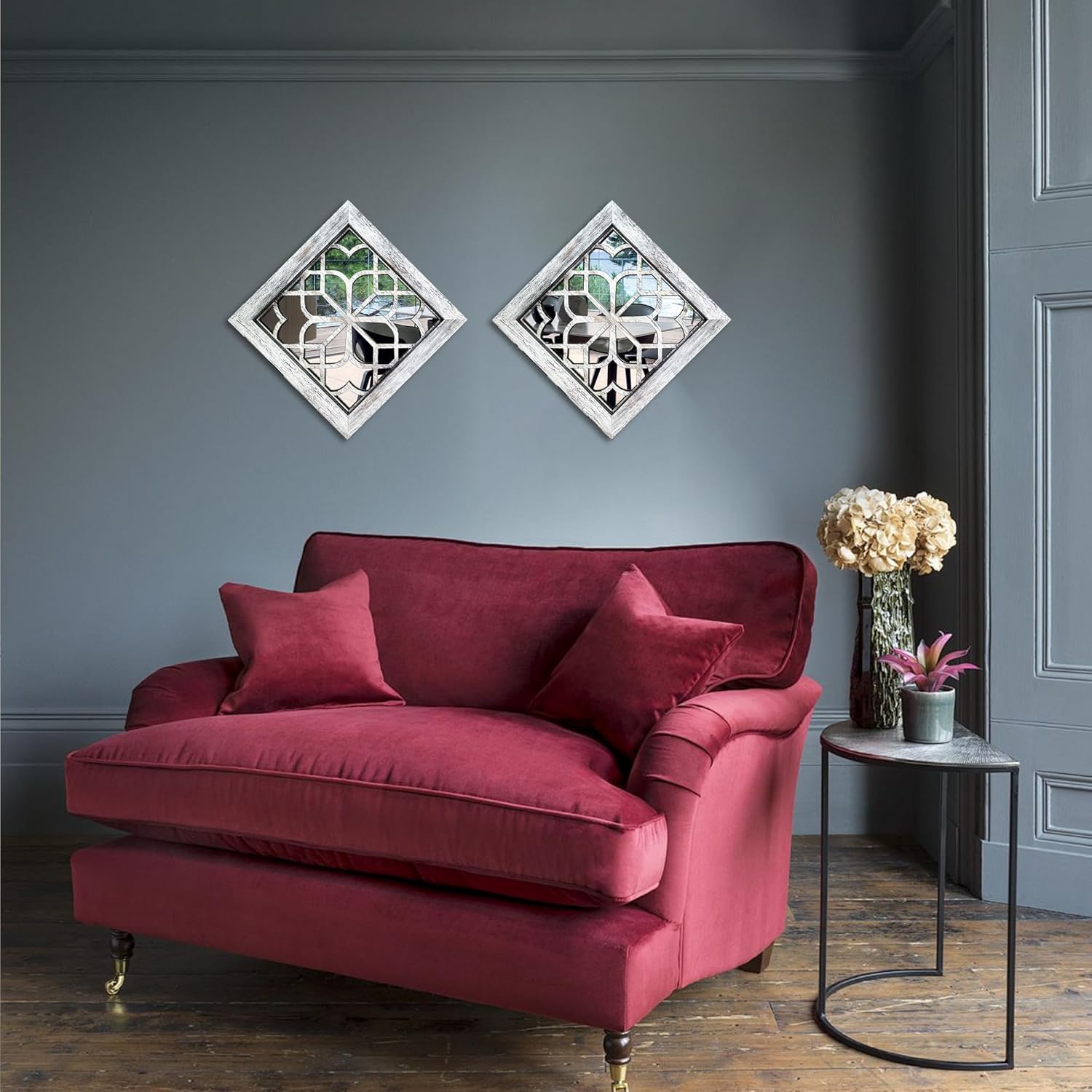 Boho Square Wall Mirrors Set of 2-12" x12'Decorative Mirrors for Wall Decor, BrownHandcrafted Mirror Panels Perfect for LivingRoom Bedroom Entryway Hallway (Grey) Grey 12*12in-2Pcs image 6 of 9 B0F66H7QRG