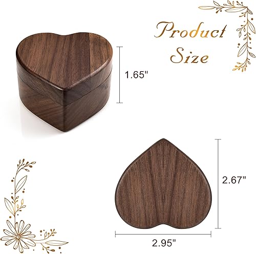 Miniatura 3 de Yoption Caja de anillos de madera, hecha a mano de madera de nogal con forma de corazón, caja de anillos para ceremonia de boda, aniversario,