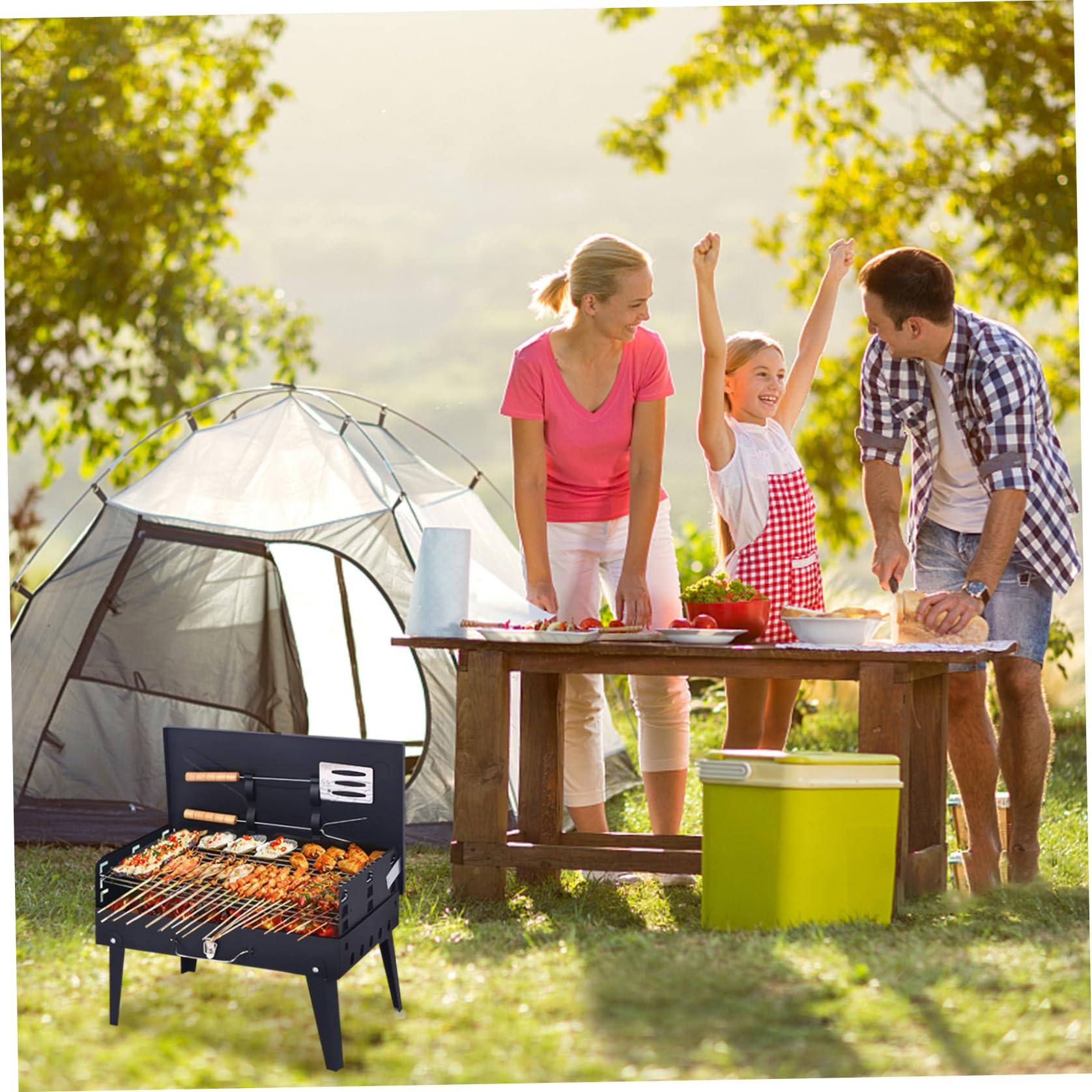 Grill Ogrodowy, Przenośny Grill Na Węgiel Drzewny Z Zestawem Narzędzi, Składany Lekki Grill, Wysokość Odpowiednia Na Kemping, Piknik, Patio, Plażę, Wędrówki, Do Parku