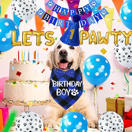 Miniatura 9 de STMK Suministros para fiesta de cumpleaños para perros, varios tamaños, bandana de cumpleaños para perros, sombrero de cumpleaños con números,