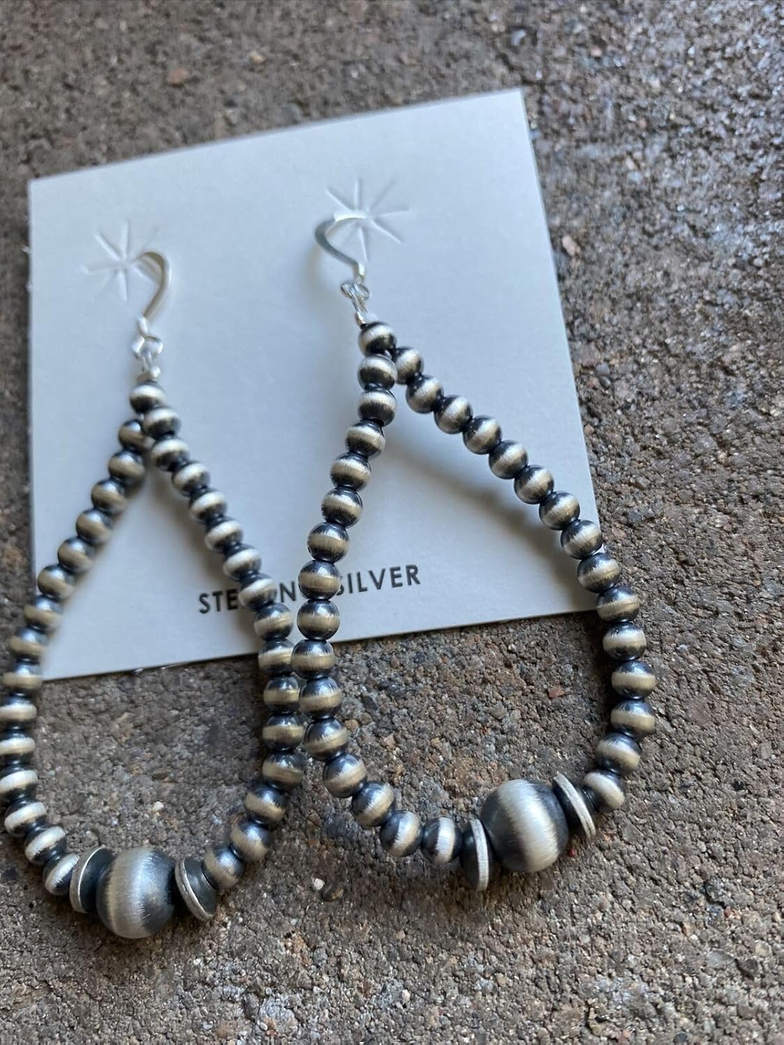 Sterling Silver Pearls Loop Earrings. 4mm-8mm Southwestern 925 Authentic "Navajo Style"