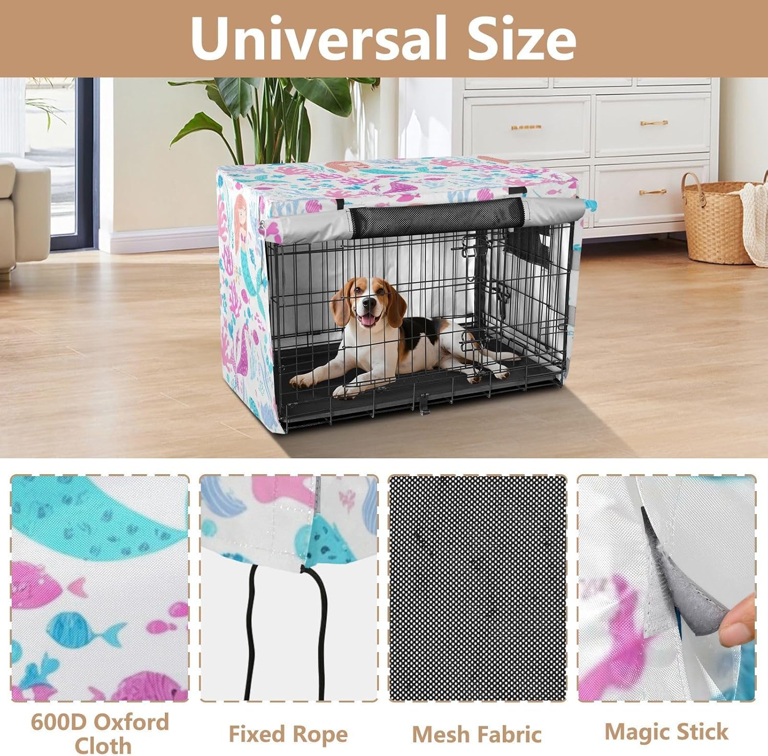 Cute Otter Surfing Funny Dog Crate Covers Breathable, S-XL Windproof Crate Cover for Dog, Large