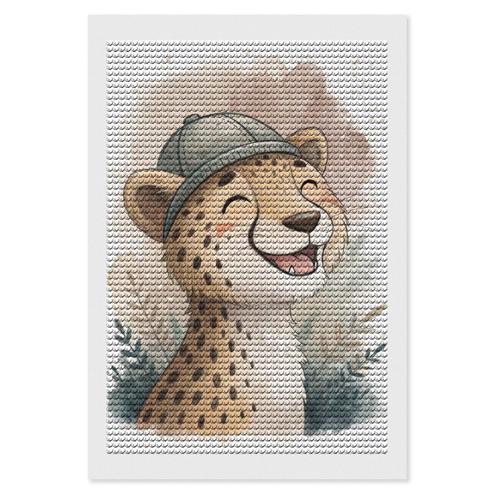 Junmoney Cute Cheetah Cub Wearing A Hat DIY Diamond Art Canvas Kit 8"x12", Winter Craft, Mindful Craft Project, Aesthetic Room Decor, Decor Project