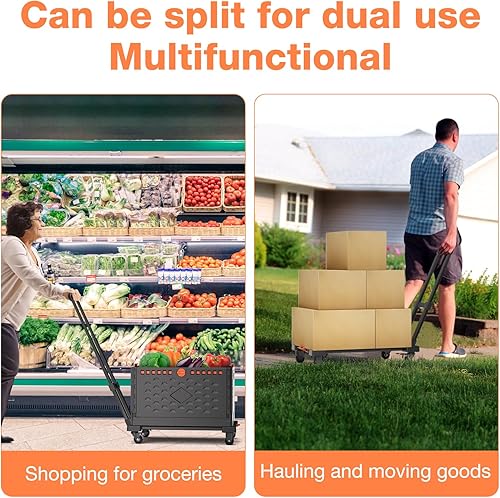 Miniatura 2 de Carro de mano plegable portátil, carrito de mano plegable con capacidad de 308 libras, mango telescópico, carrito utilitario plegable ligero y