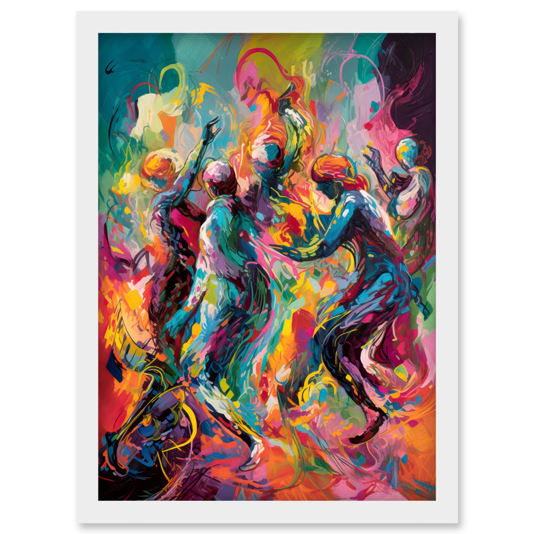 Artery8 Abstract Figures Vibrant Dance Expression Artwork Framed Wall Art Print A4