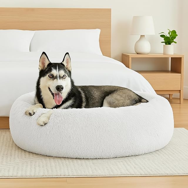 Foto 7 de 7 de Cama calmante para gatos, cama redonda de felpa esponjosa para perros, acogedora, suave, lavable