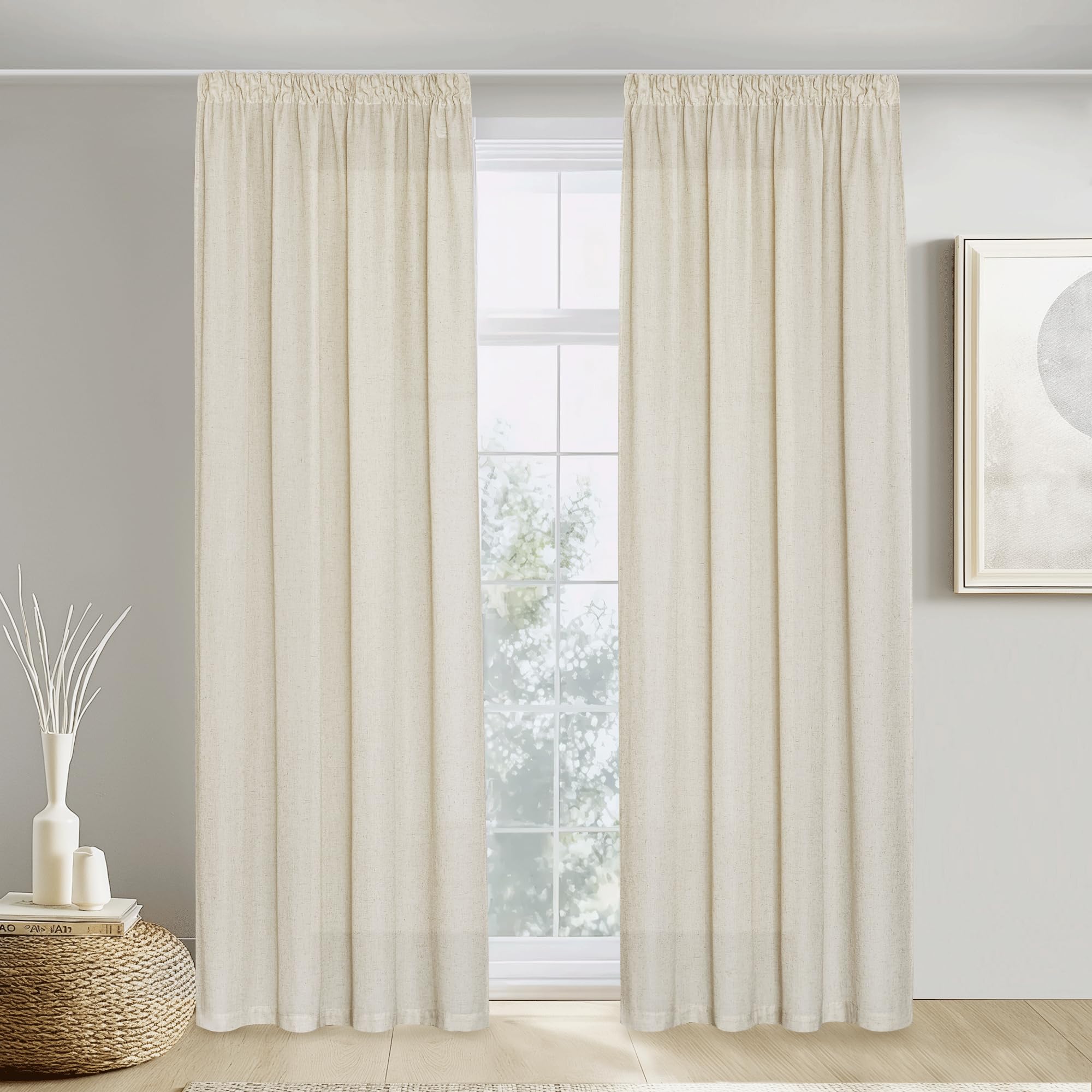 Rideau Voilage Blanc Transparent - 2 Panneaux 140x245 Cm - Galon Fronceur - Protection Intimité Et Lumière Douce