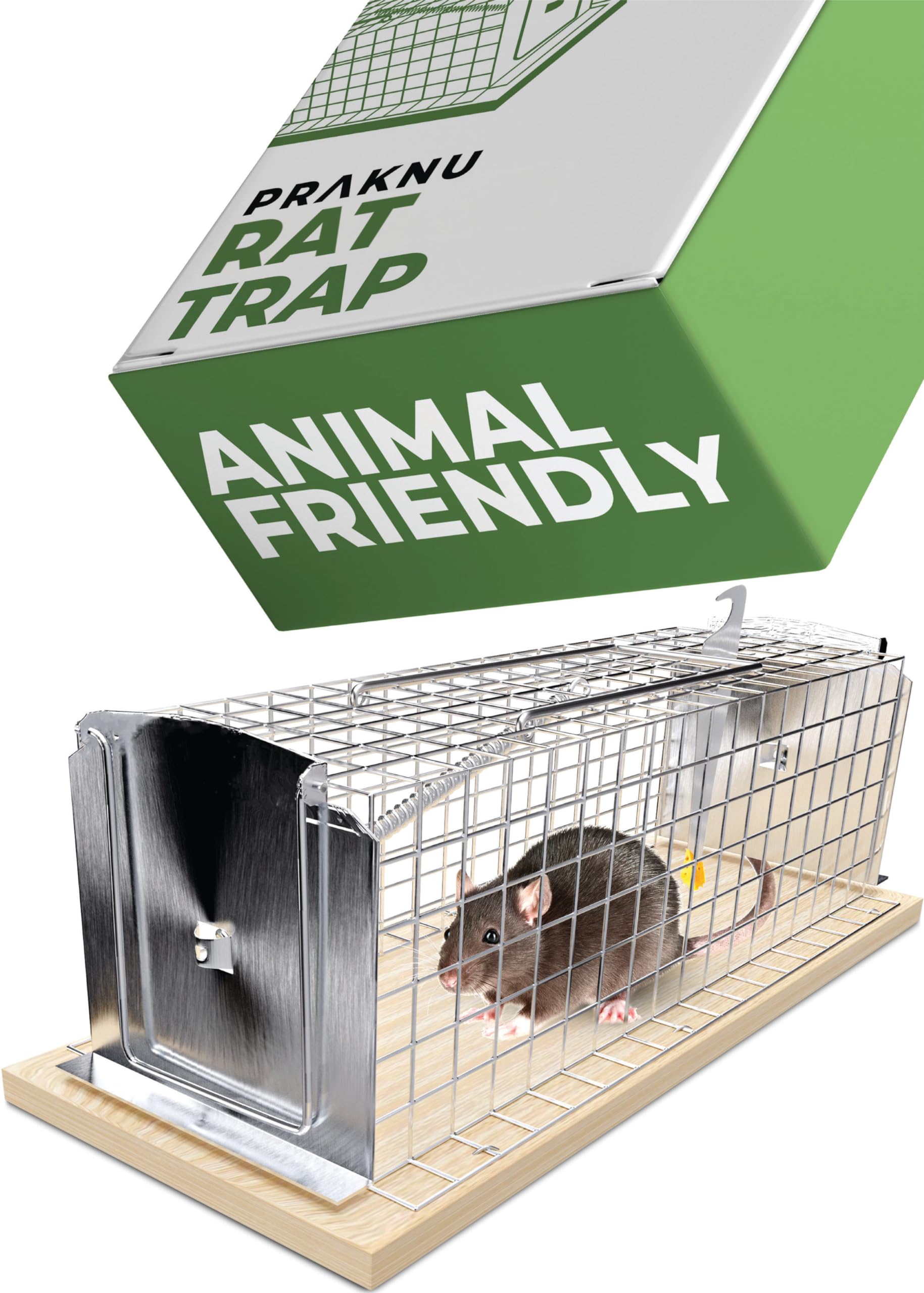 Humane Rat Trap - Large 12" - Metal & FSC® Wood - Animal-Friendly & Reusable - Ready to Use Rat Trap Cage - for Rats, Mouse & Rodent