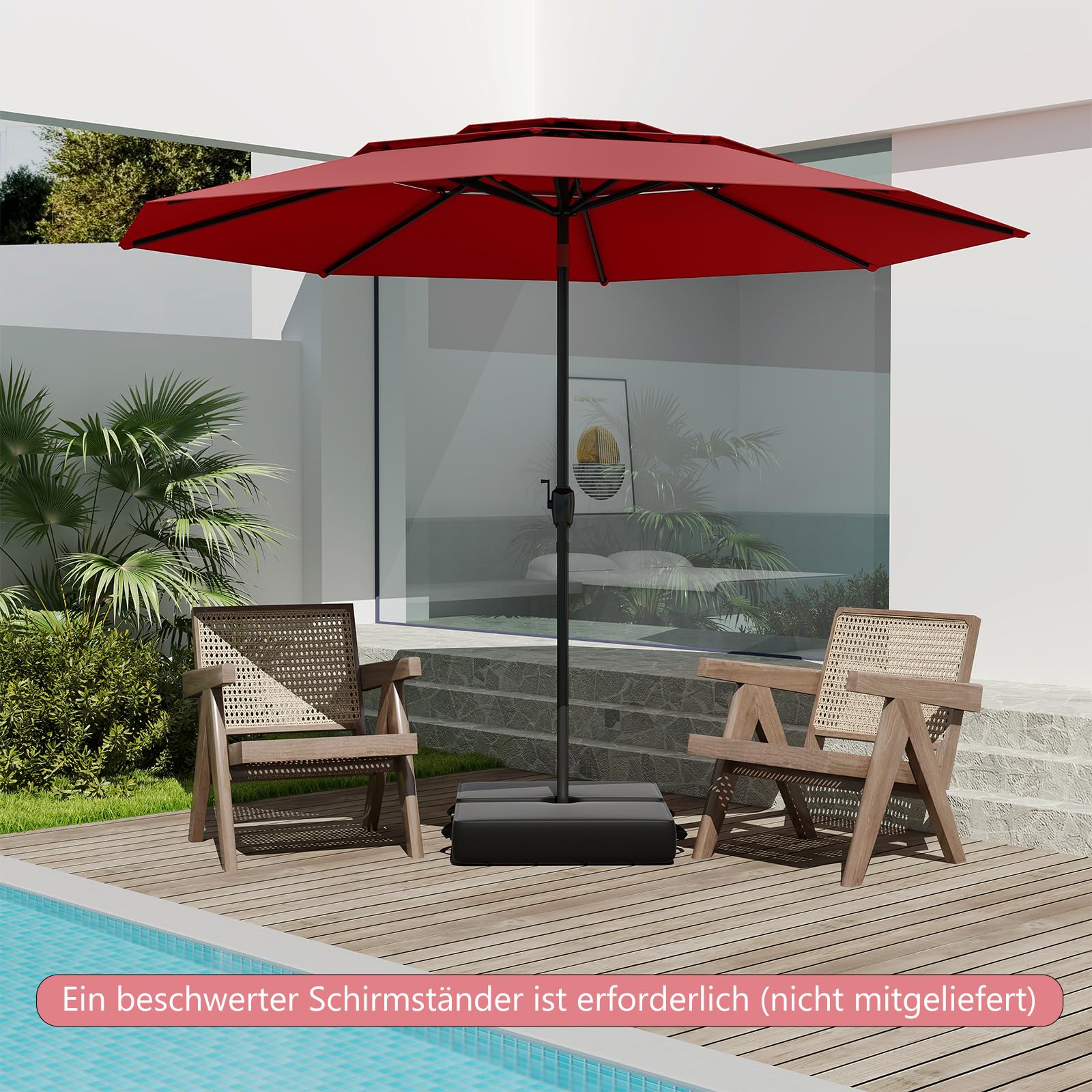COSTWAY Sonnenschirm windfest stabil, 300 cm Gartenschirm mit Kurbel, beidseitig um 30° knickbar, UV-Schutz, Terrassenschirm belüftet, Marktschirm für Terrasse, Garten, Balkon (Weinrot)