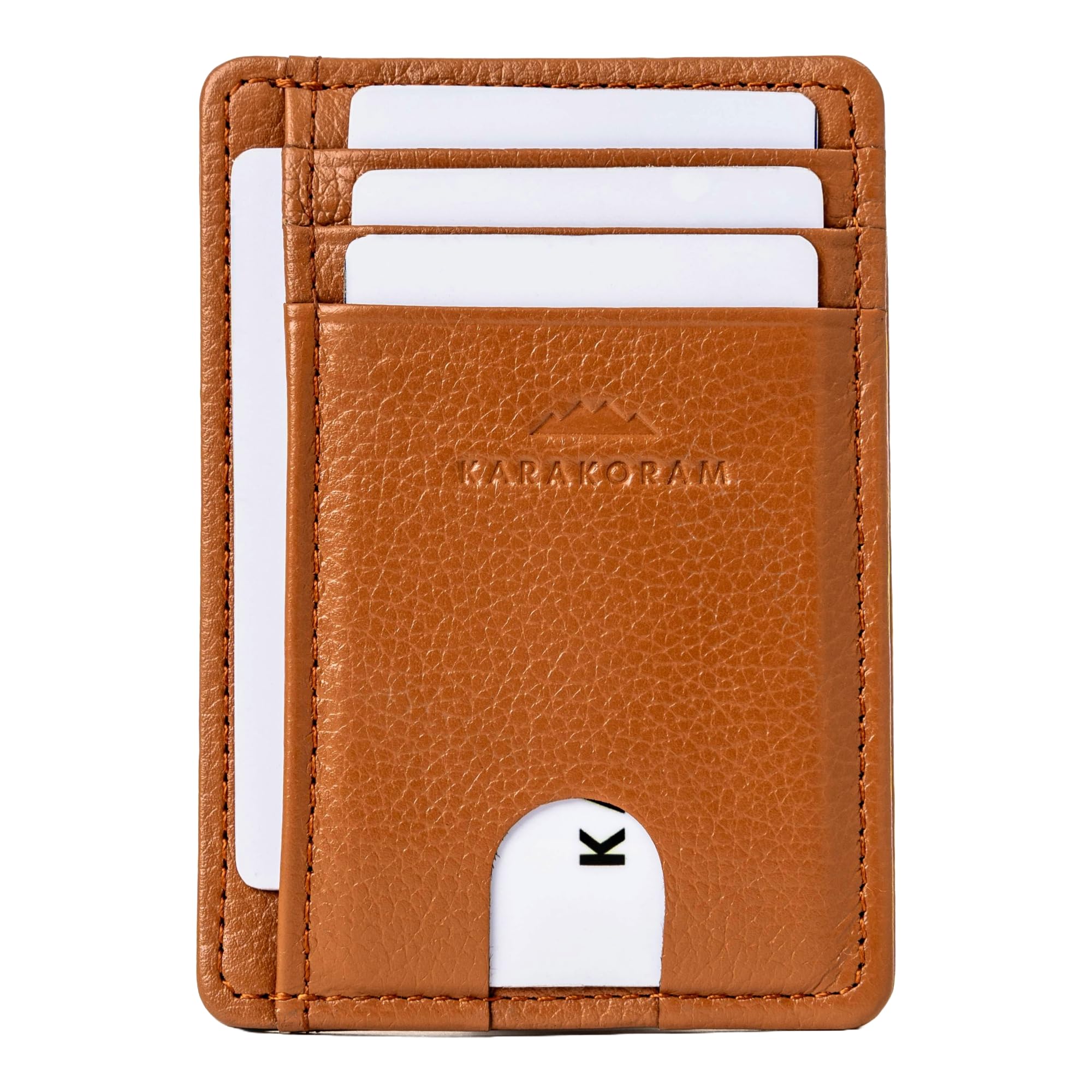 KARAKORAM Vertical Handcrafted Premium Leather Front Pocket Credit Card Holder with RIFD Protection | Artisan Made Slim Leather Wallet | Finger Glide Slots for Cards and ID (Rocky Terrain Brown)