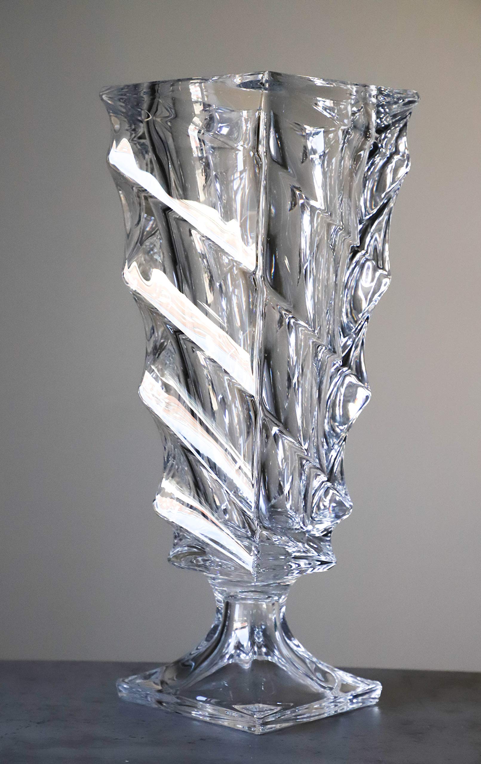 Czech Footed Vase 15" Flower Vase Crystal Glass,Home Decor, Clear Color, Centerpiece, Bud Vase, Bohemia Crystal