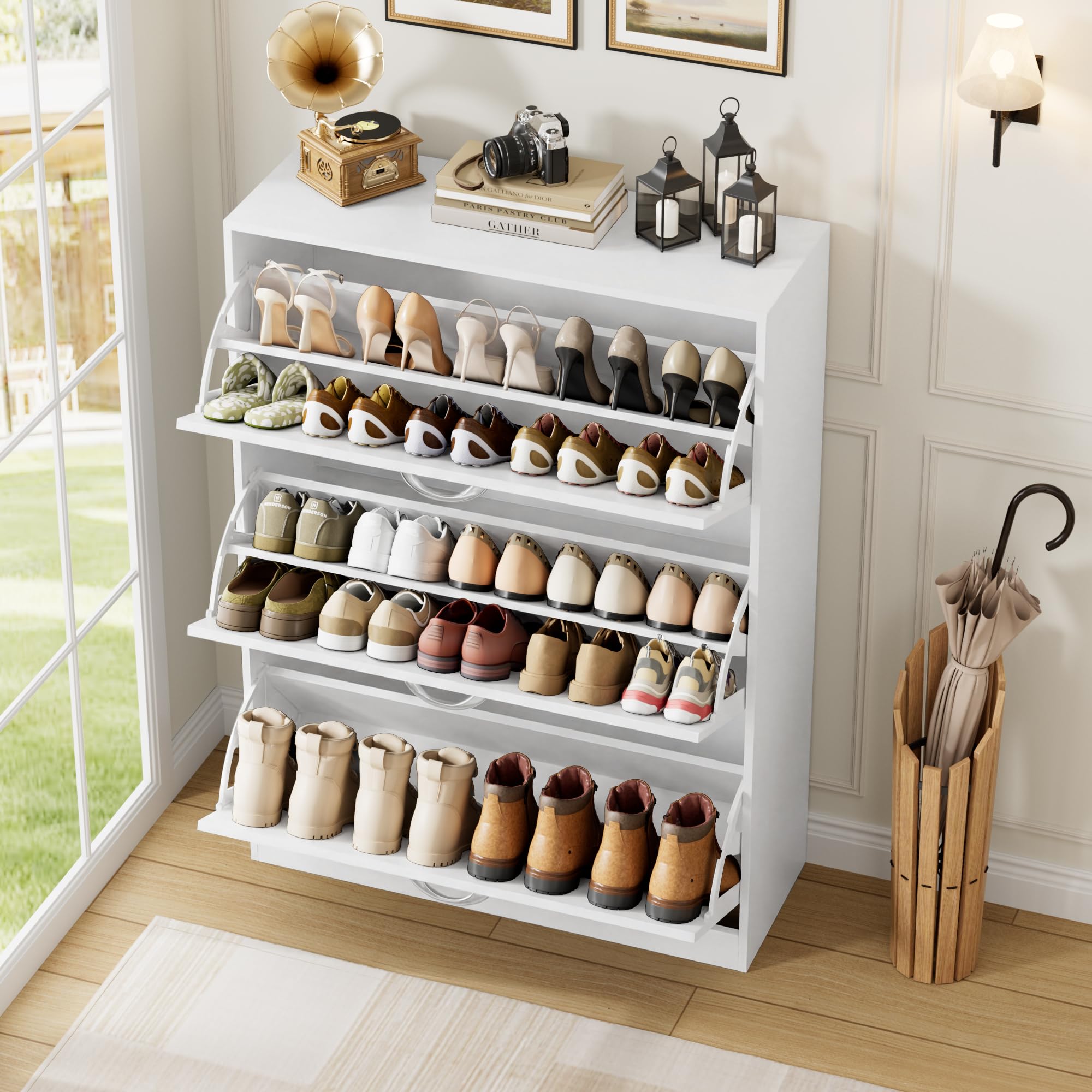 FirFurd Scarpiera Salvaspazio Slim con 3 Ante Porta Scarpe a Ribalta,Armadio per Scarpe Bianca a Divisore Regolabile e Rimovibile,Scarpiera Salvaspazio per Ingresso,Corridoio,Soggiorno,80x23.5x110cm