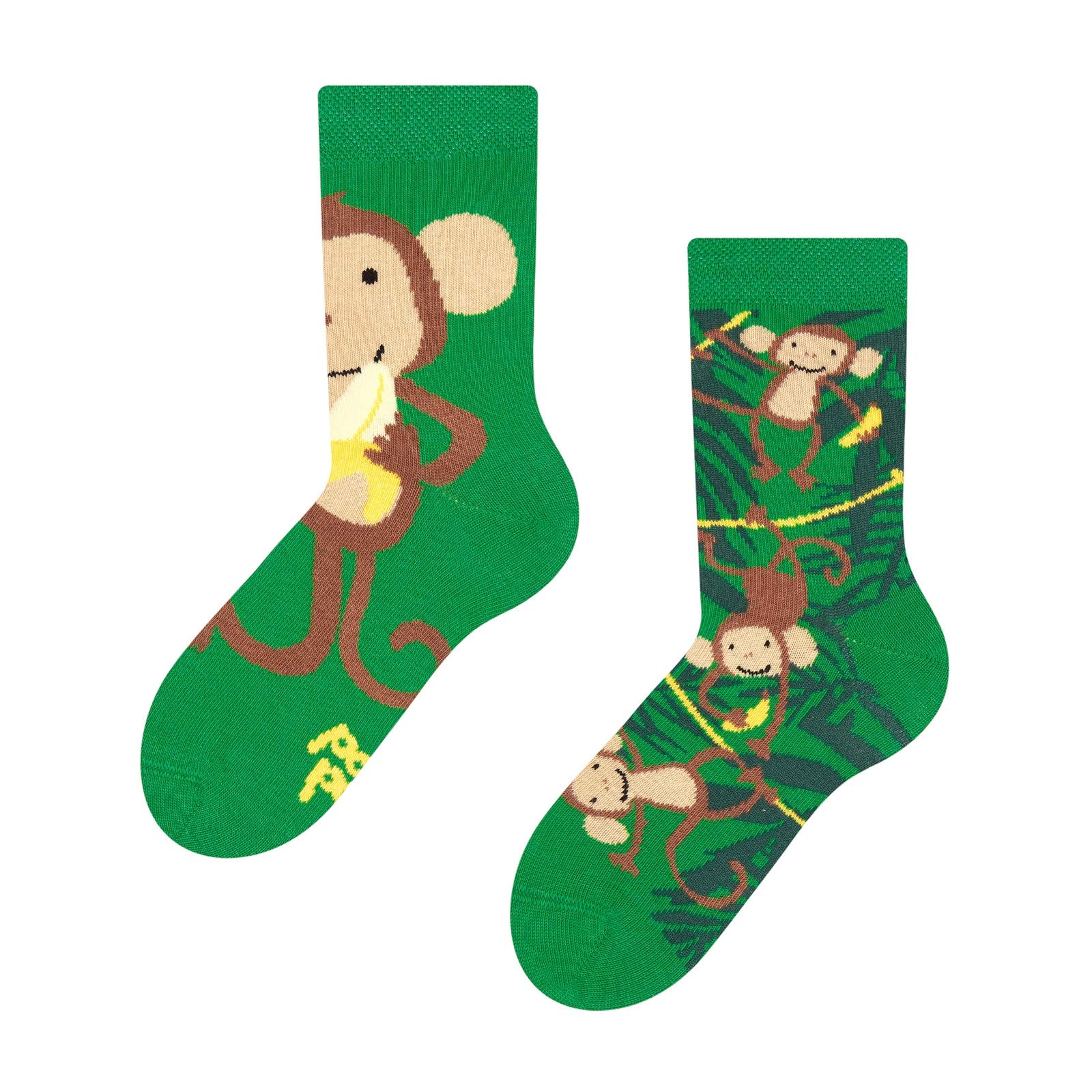Dedoles Unisex Socks for Women, Men & Kids Cotton Funny Designs Football Bicycle Horses Plants Firefighter Gift Mismatched, Design: Banana Chimps, Colour: Green, Size: 6-8K UK