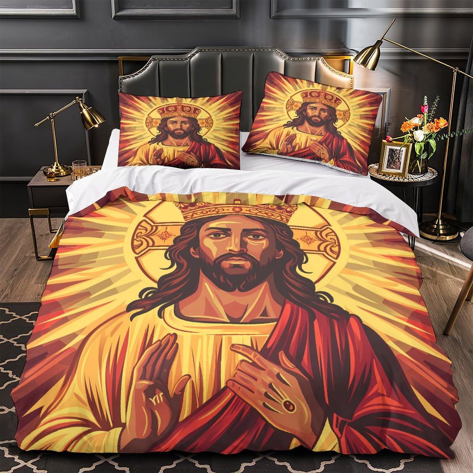 MMDASBVPE Jesus Christ Comforter Cover 3D Print Premium 3-Piece Bed Set Hidden Zipper religious Icon Quilt Cover Extra Soft Machine Washable for Adults Women Kids Girls Boys Youth Single（135x200cm）