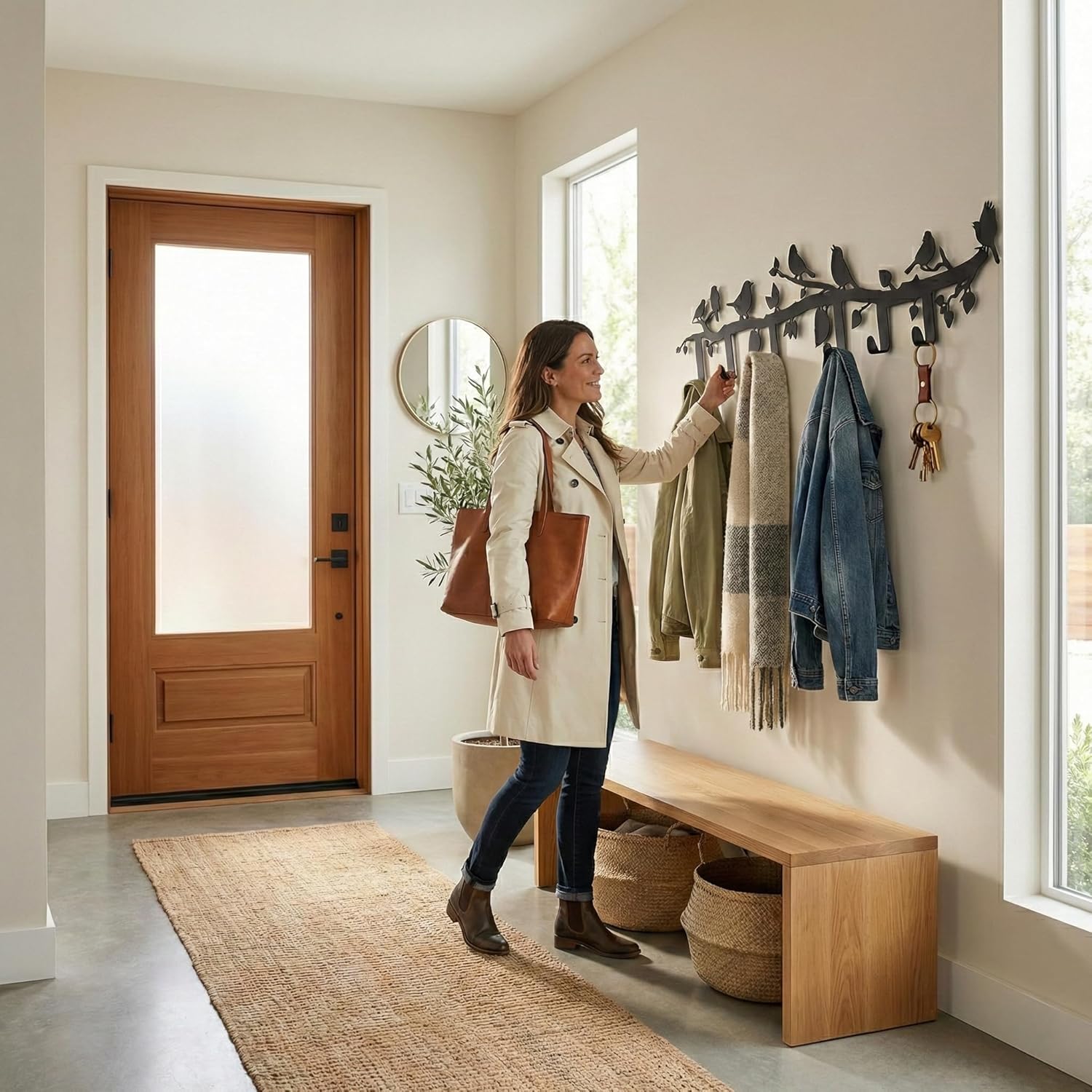 DEKADRON Metal Birds Themed Wall Mounted Coat Rack with 6-8-10 Folding Hooks, Wall Mount Hanger for Bathroom Entryway Living Room Bedroom, Metal Coat Hooks, 6 Hooks 24"x5"