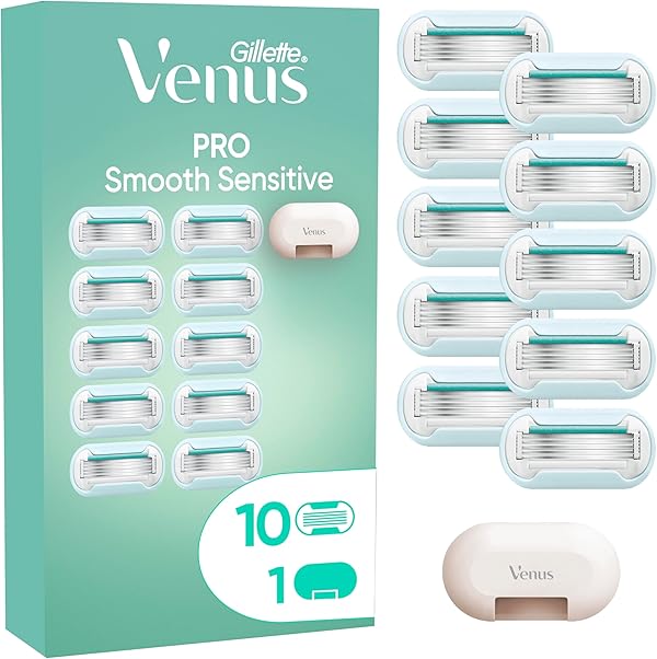 Gillette Venus Pro Smooth Sensitive Rasierklingen Damen, 10 Original Ersatzklingen für Damenrasierer, Nassrasierer Damen für Empfindliche Haut — Inkl. Reiseschutzkappe