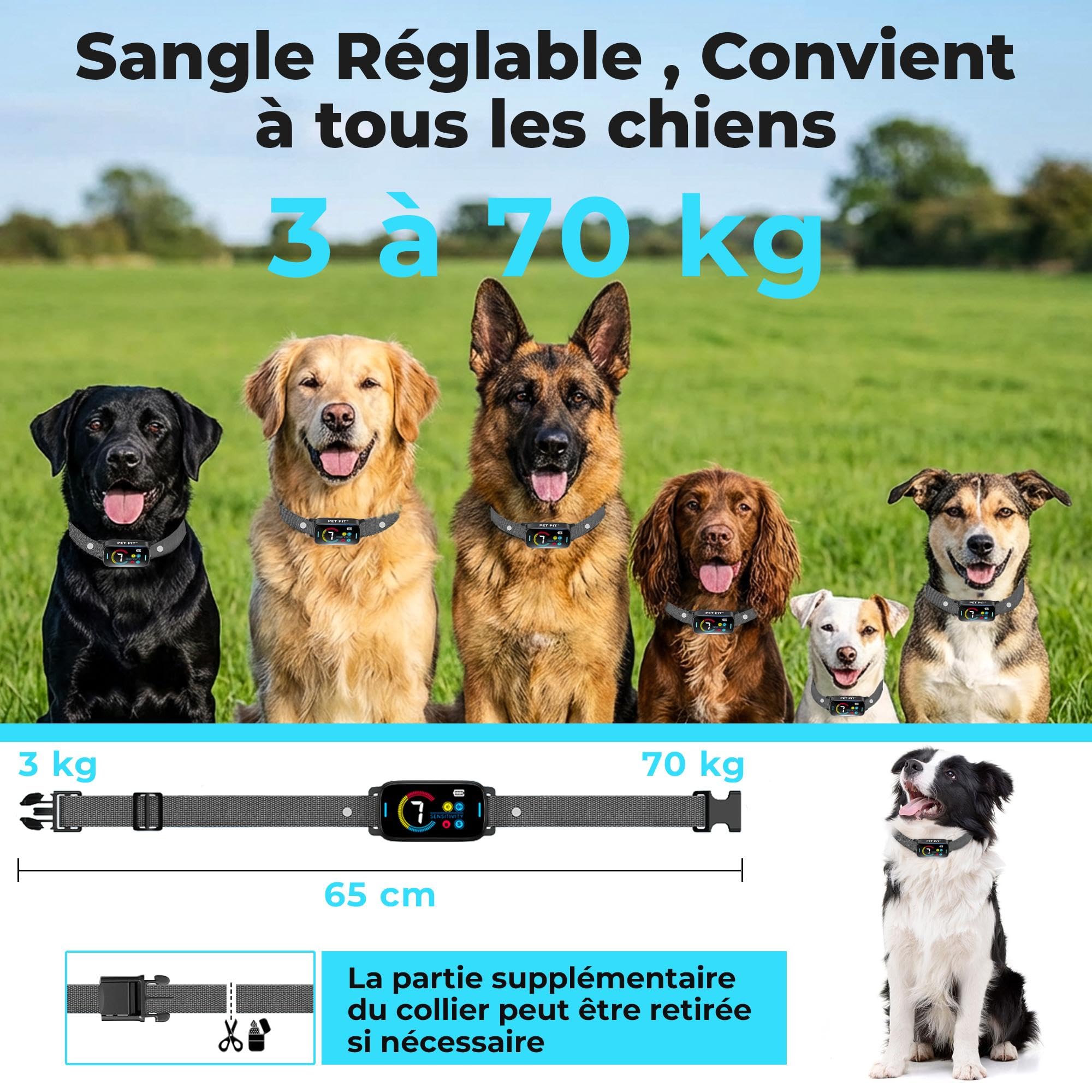 Collier Anti Aboiement Chien,sans Choc | Rechargeable, Collier Chien avec 3 Modes,7 Niveaux De Sensibilité, Détection Intelligente des Aboiements, pour Petits à Gros Chiens, Étanche IP67