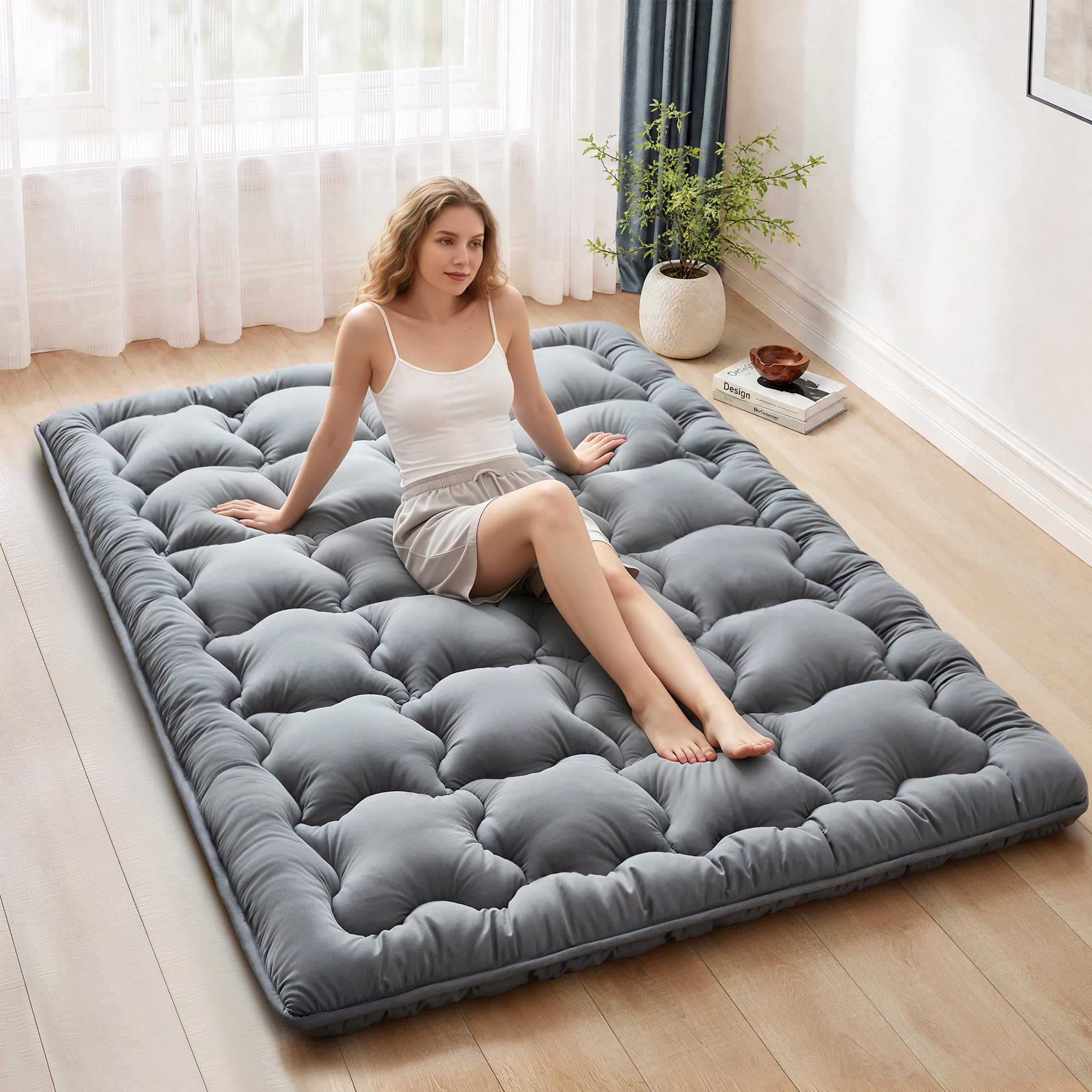 Photo 1 of FARINA Grey Queen Size Shredded Memory Foam Japanese Floor Mattress Futon