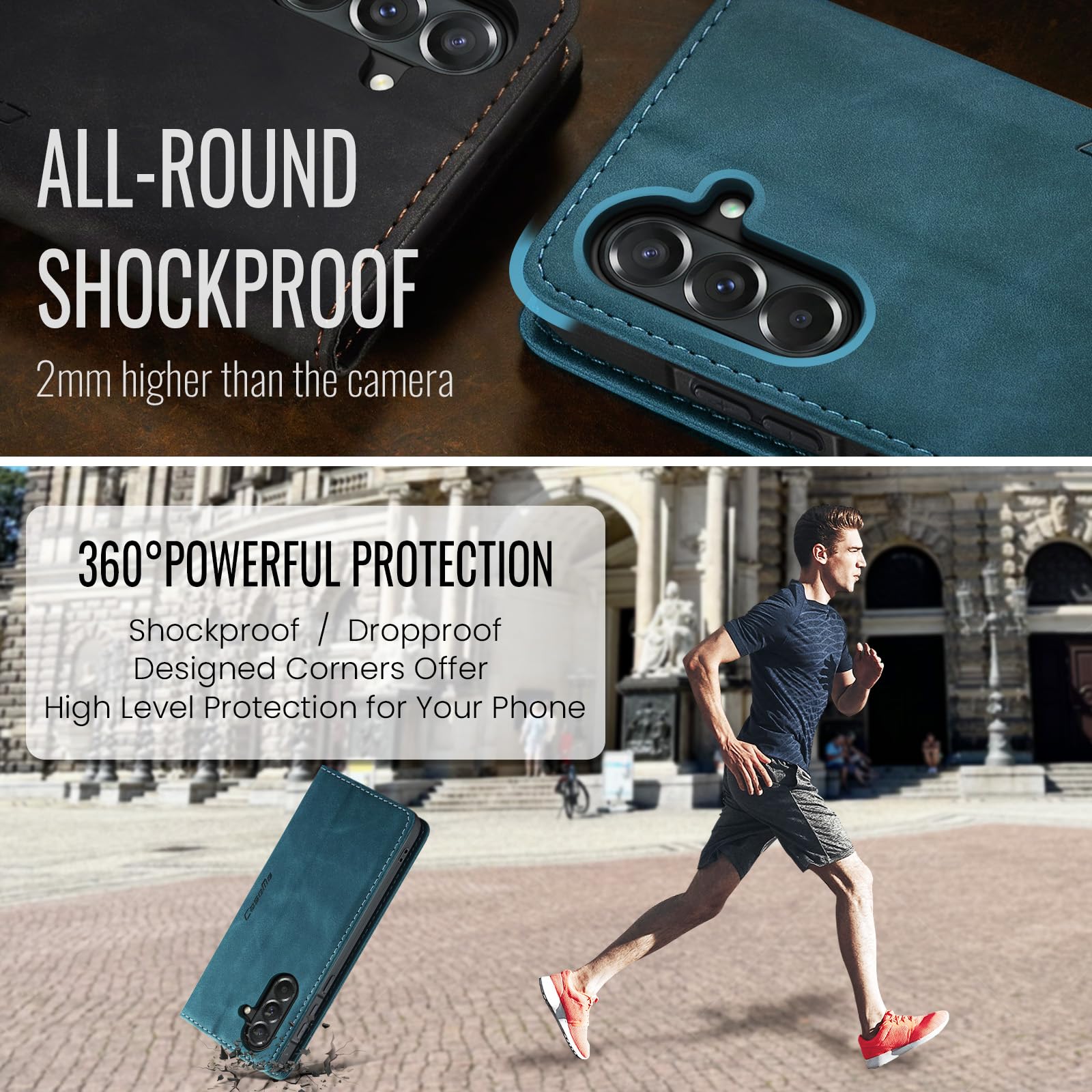 for Samsung Galaxy A57 Case, Wallet Case Flip Leather with Card Holder Magnetic Closure Shockproof Kickstand Protective Phone Cases Cover for Galaxy A57, Blue-Green — view 7