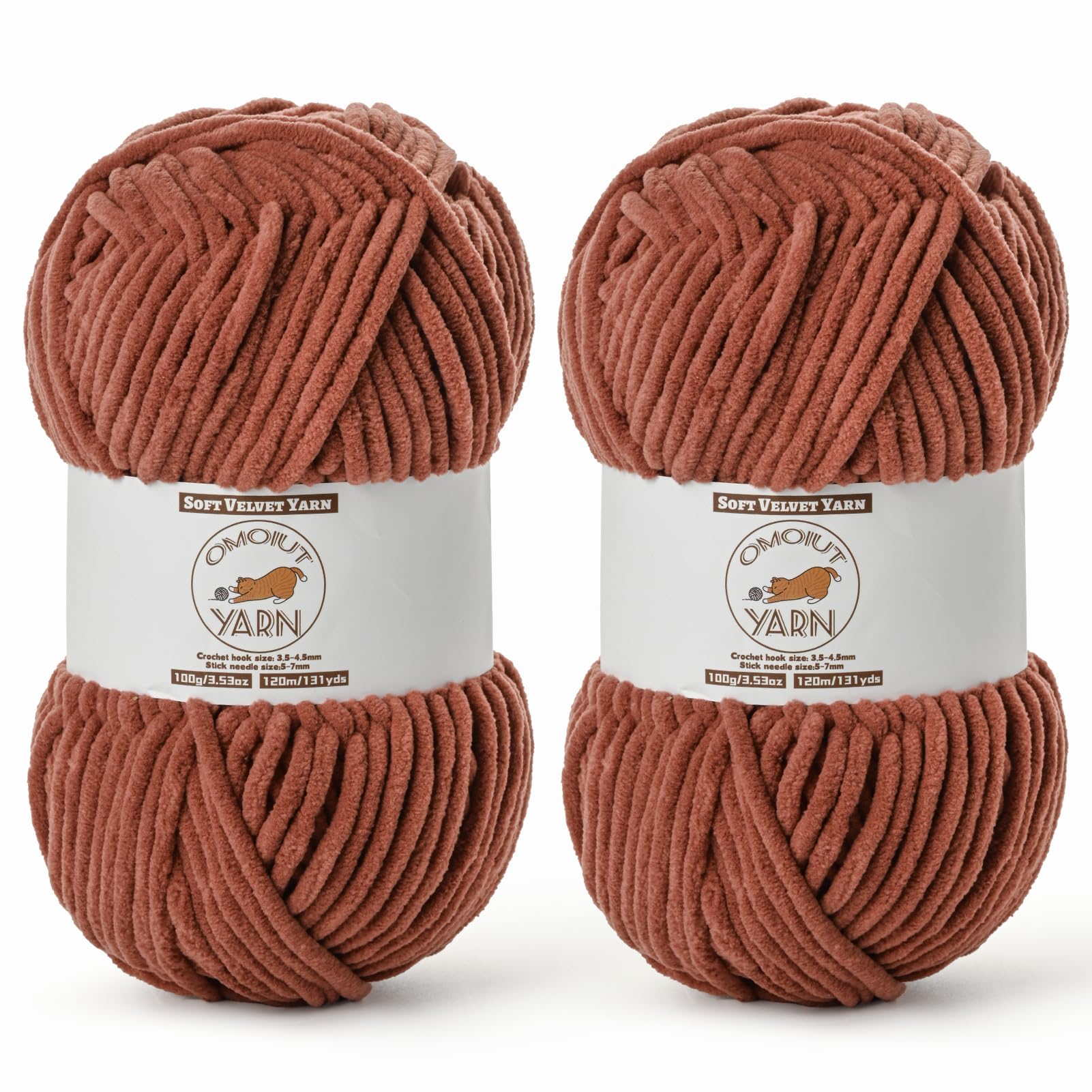 2 Pack Rust Fluffy Velvet Yarn for Crocheting, Chunky Chenille Baby Blanket Yarn for Crochet, Soft Fuzzy Puzzle Yarn for Knitting, (100g/3.53oz Each) Bulky Thick Amigurumi Crochet Yarns