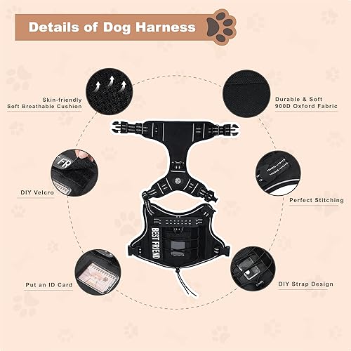 Miniatura 8 de Arnés para perros grandes, antitirones, con soporte AirTag, arnés ajustable para perro de servicio, arnés con asa, suave acolchado y reflectante,