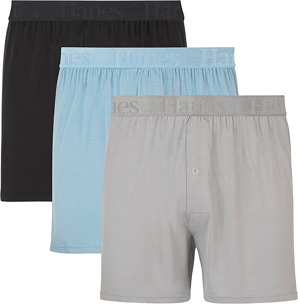Hanes Men's Originals Knit Boxers, Supersoft Bamboo from Viscose Underwear, 3-Pack